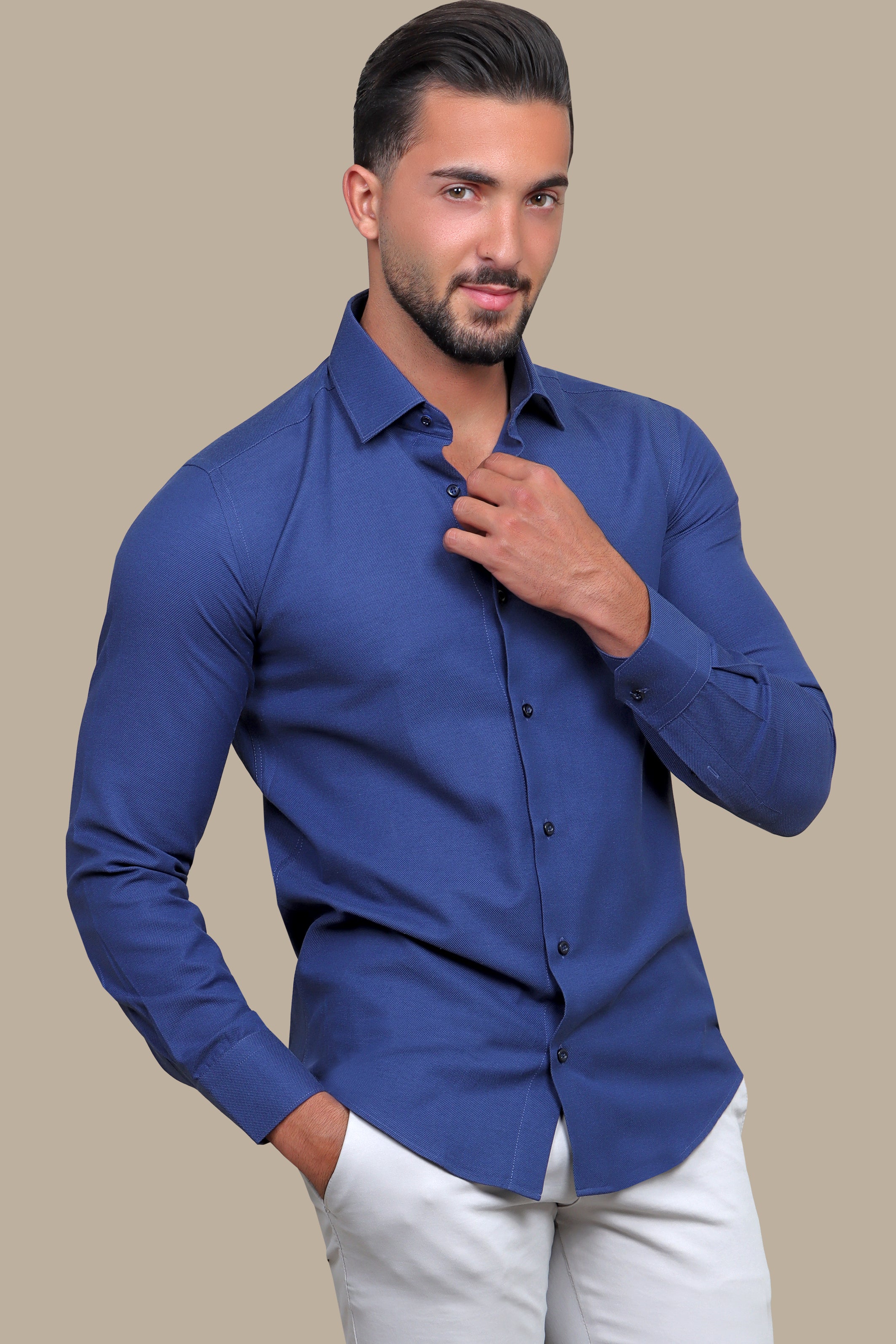 Nautical Elegance: Navy Oxford Slim Fit Shirt