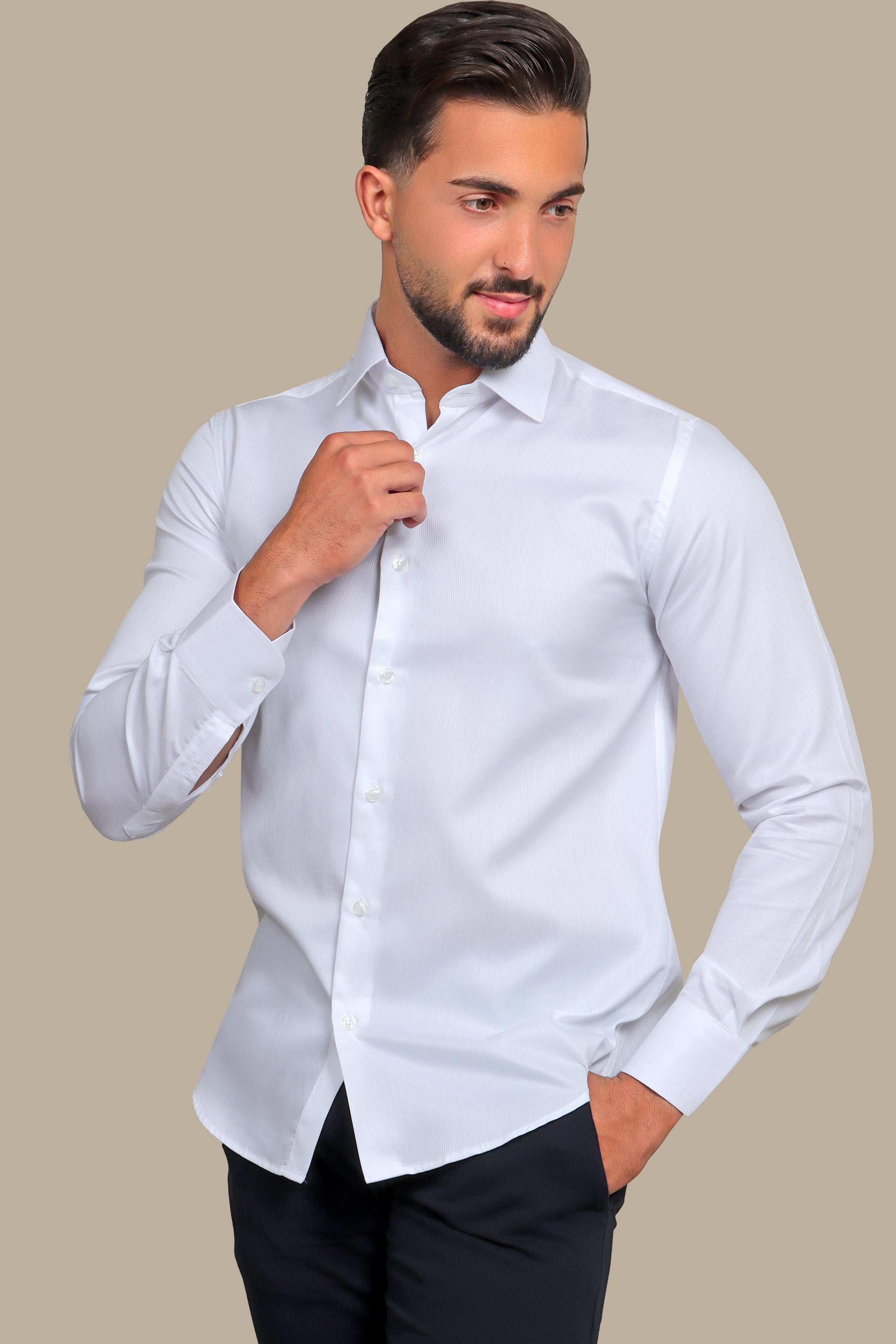 Shirt Classic Regular Striped Structured | White