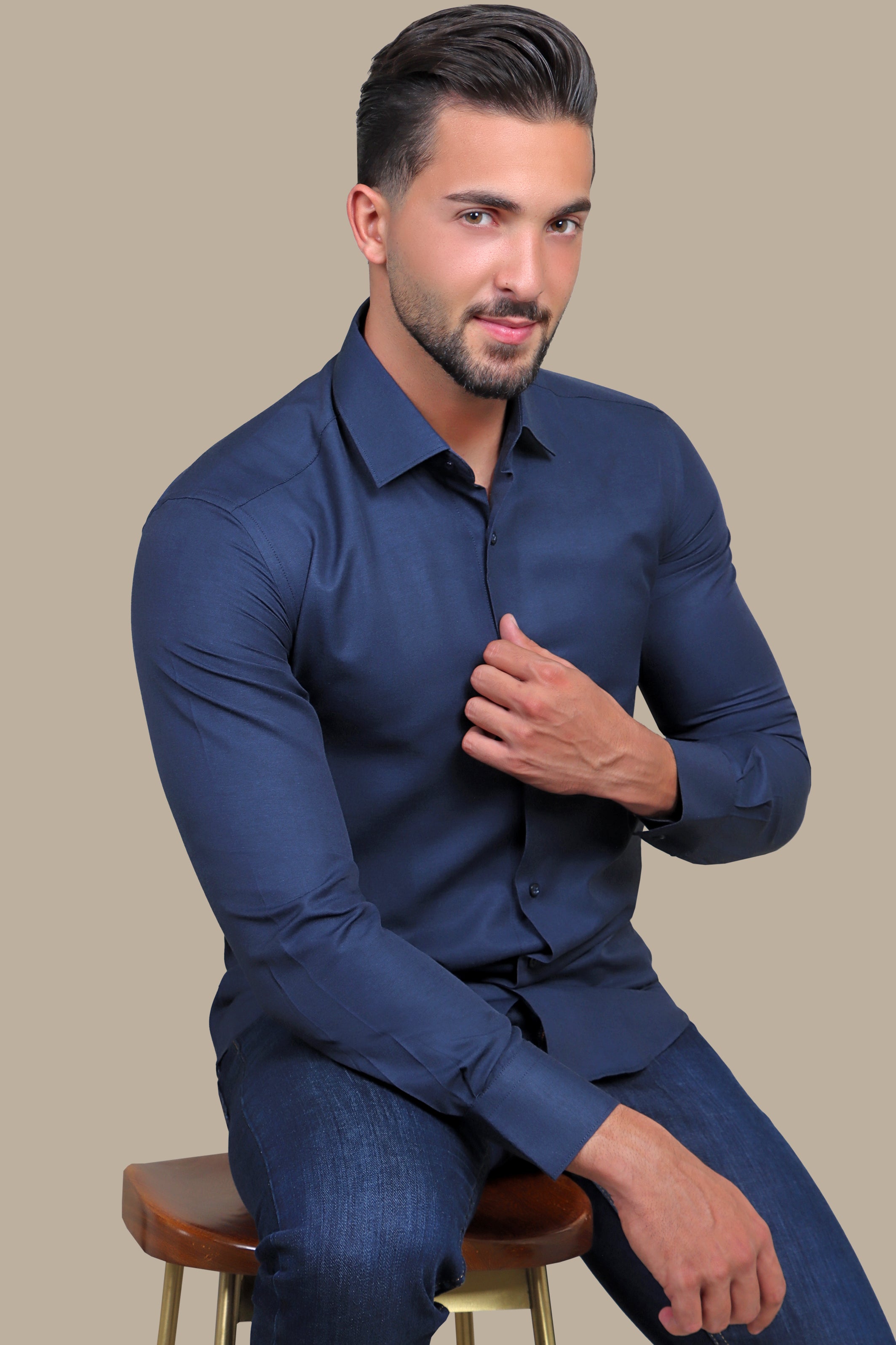 Navy Chambray Slim Fit Shirt