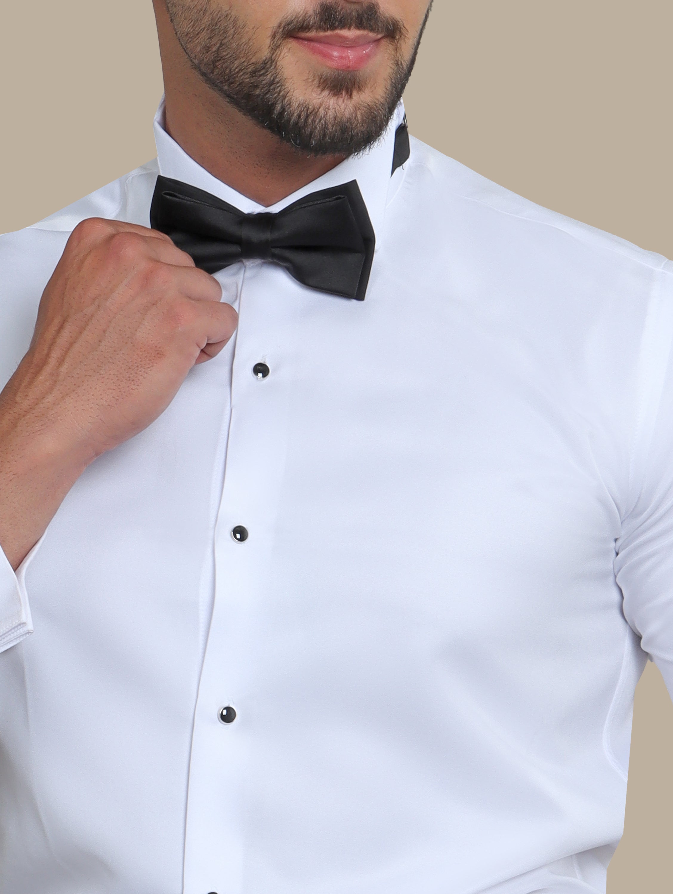Shirt Tuxedo Black Button Long | White