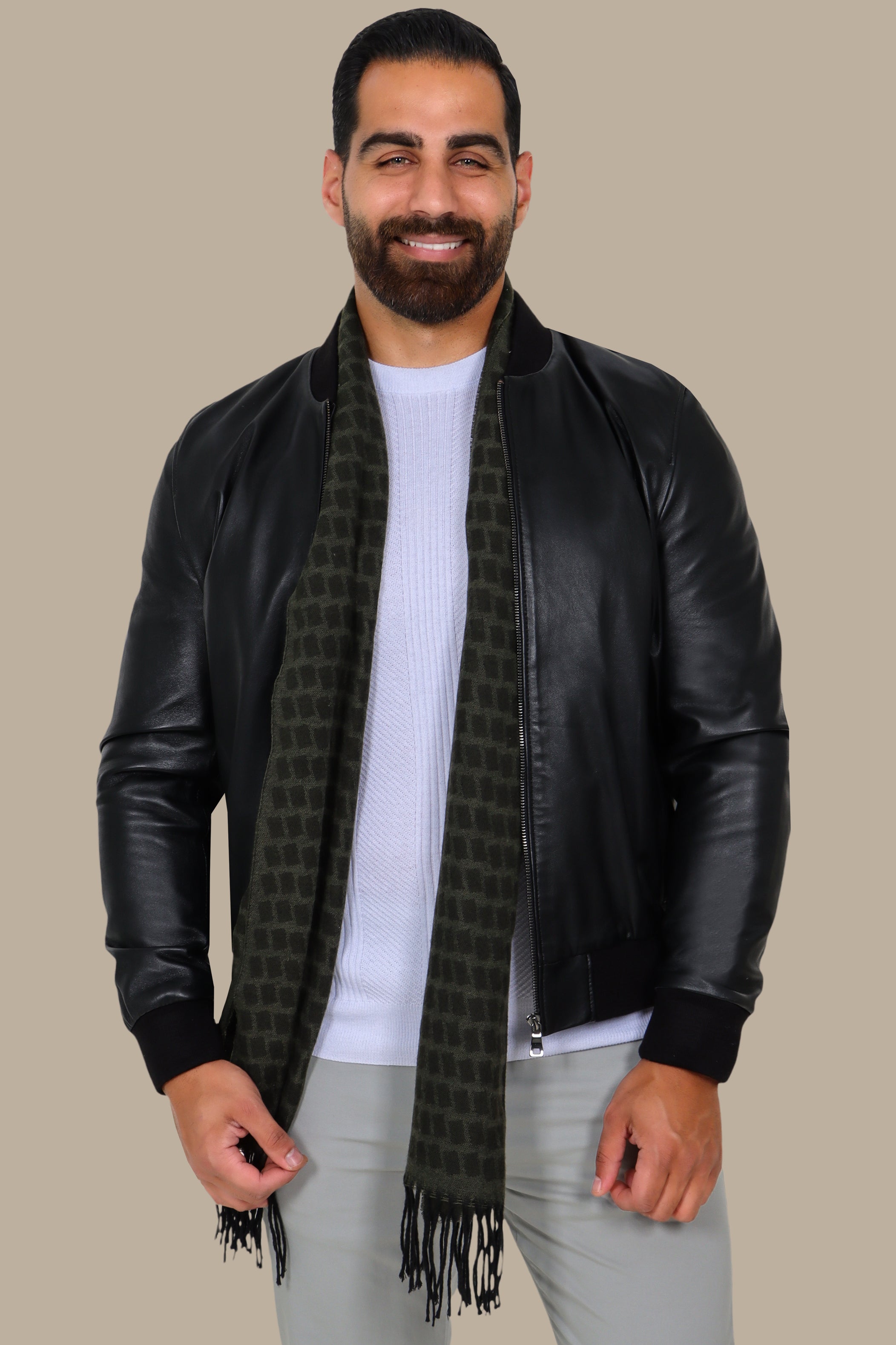 Black Basic Mao Collar Real Leather Jacket