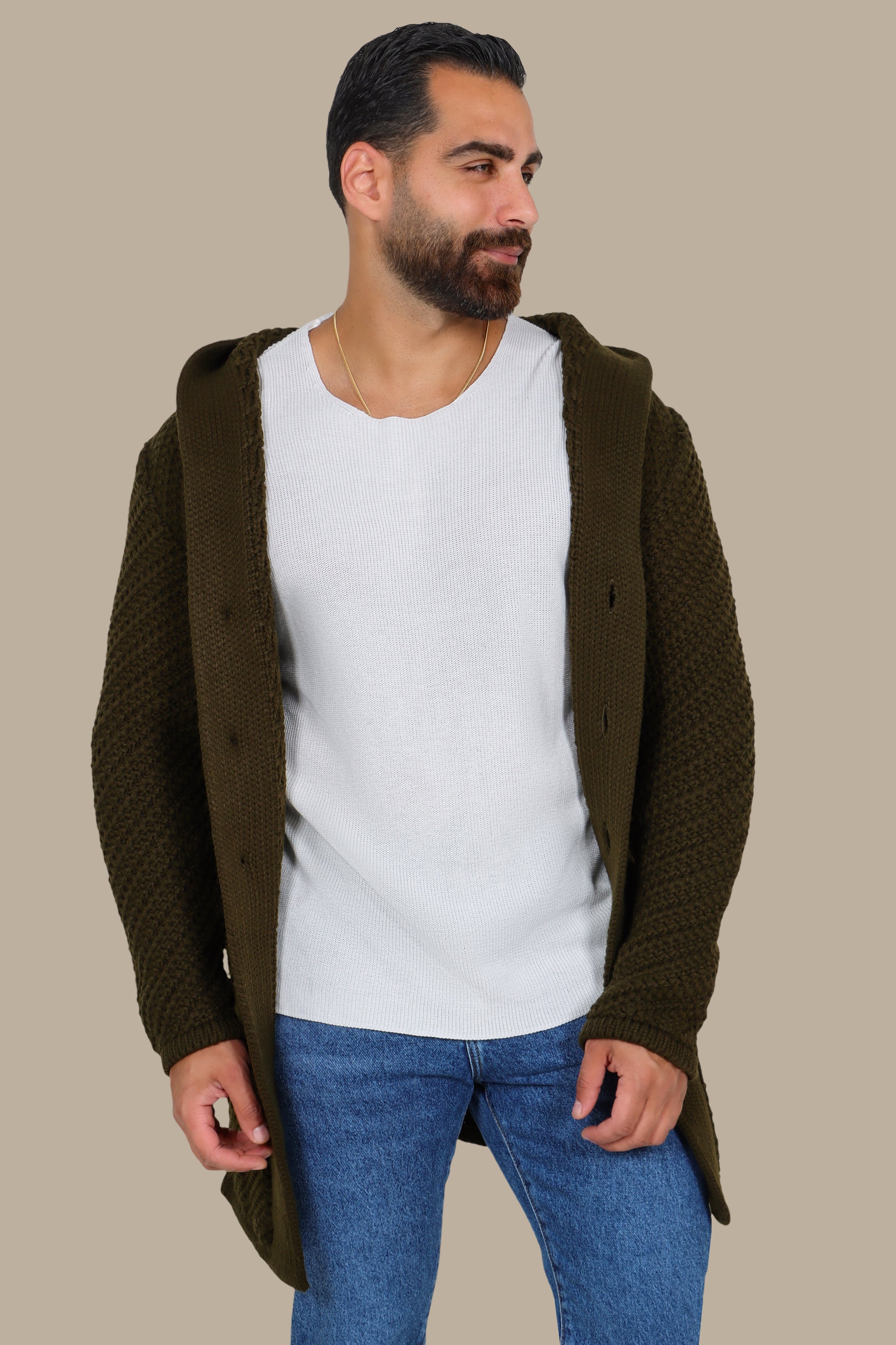 Khaki Braided Cardigan for Effortless Elegance