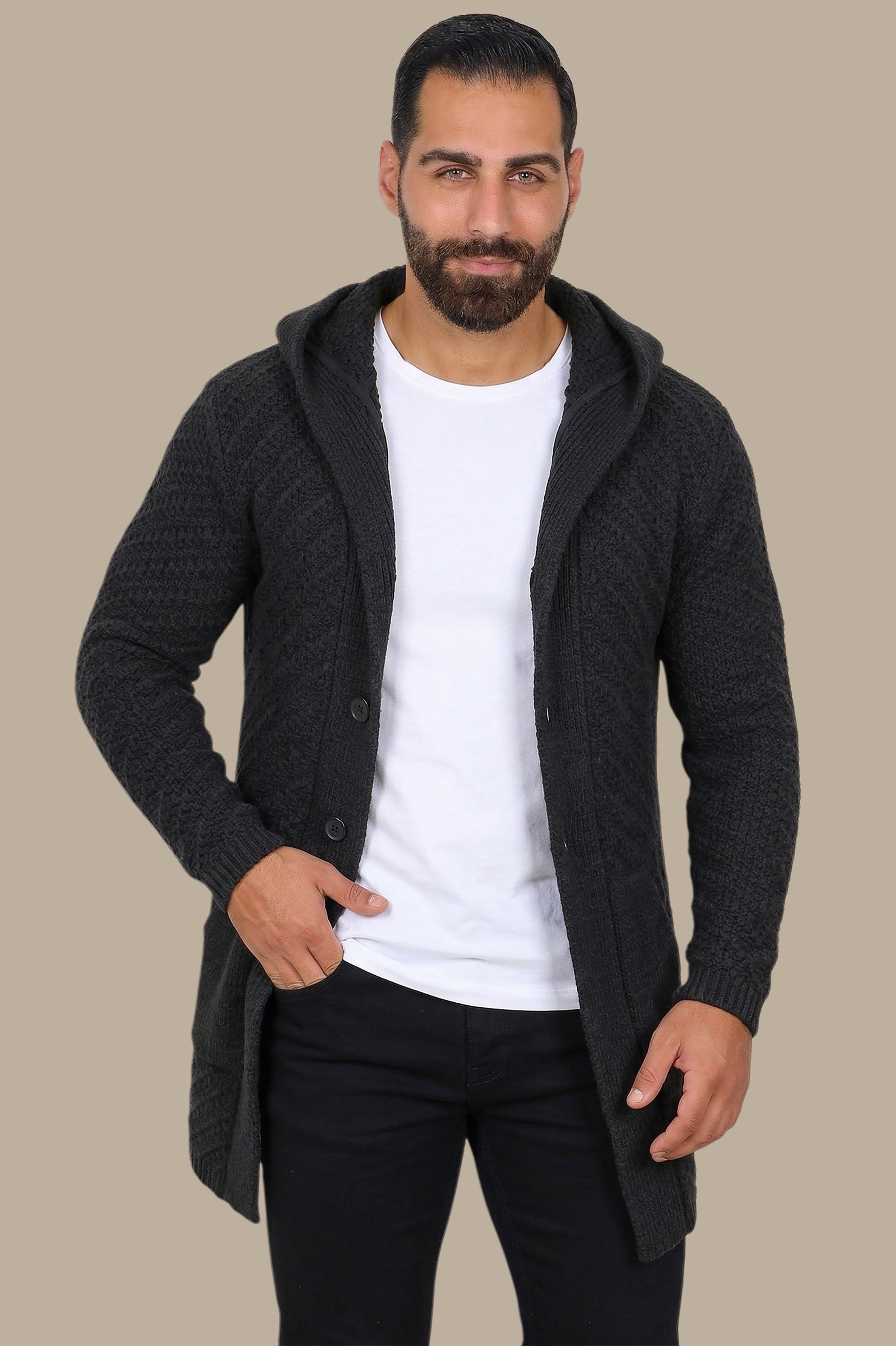 Black Braided Long Cardigan Jacket