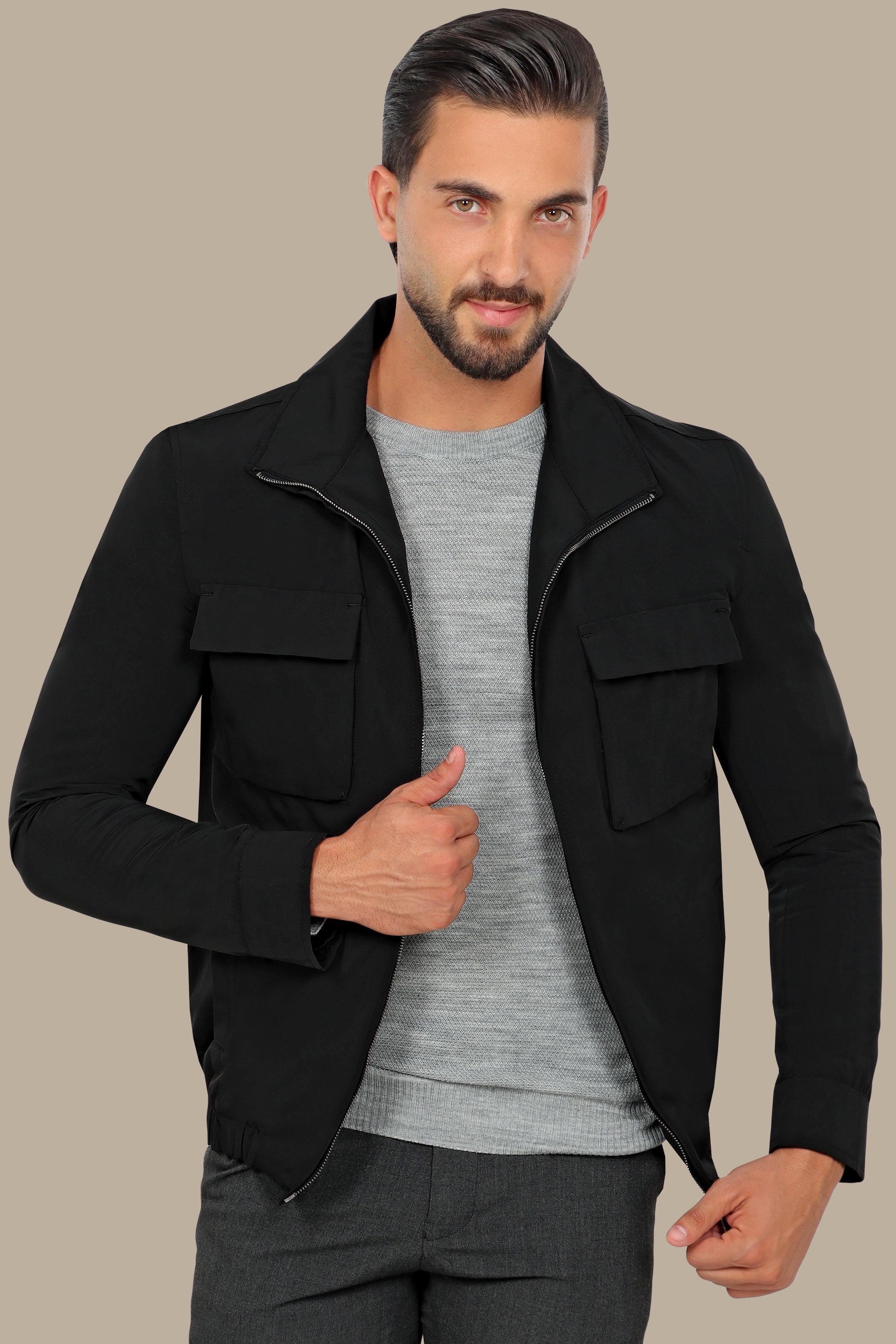 Black Casual 2 Flap Pocket Jacket