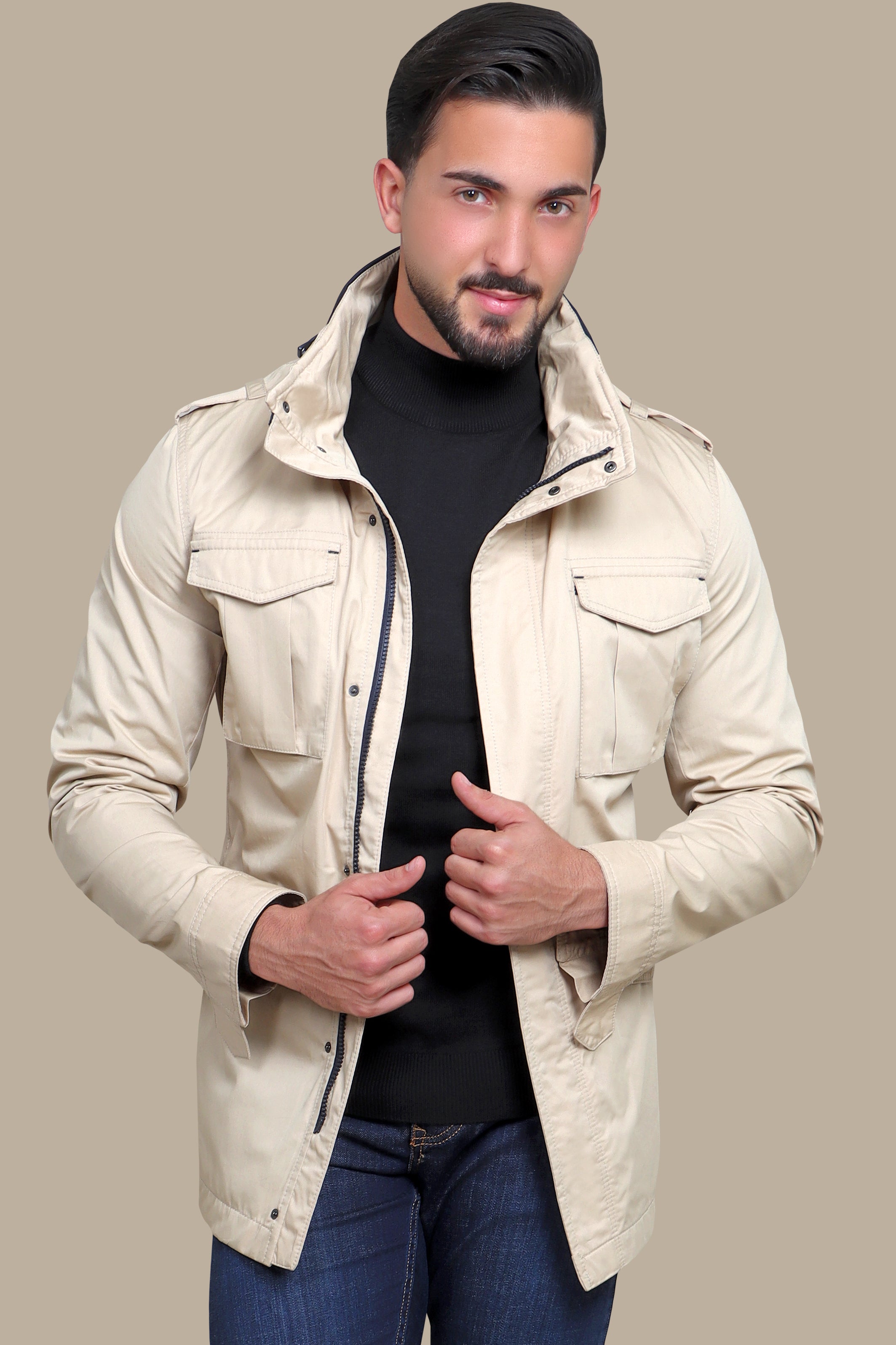 Beige Safari Expedition Jacket: Journey in Style