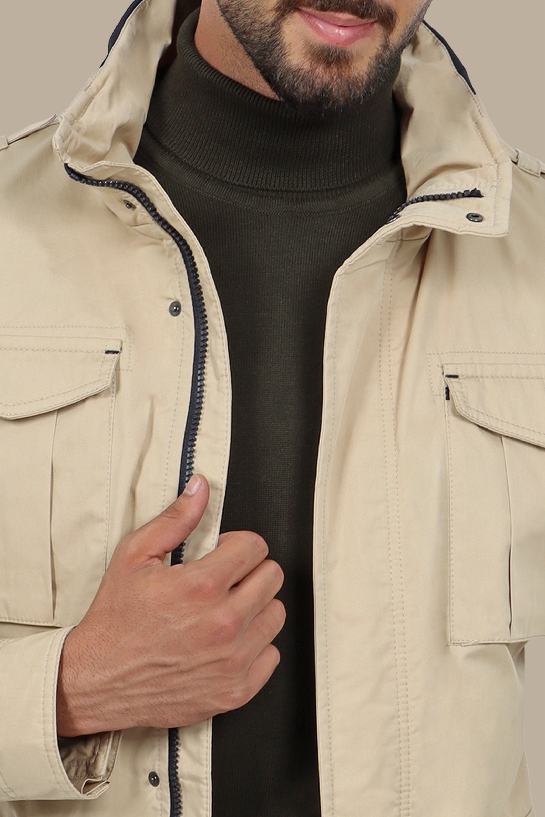 Beige Safari Expedition Jacket: Journey in Style