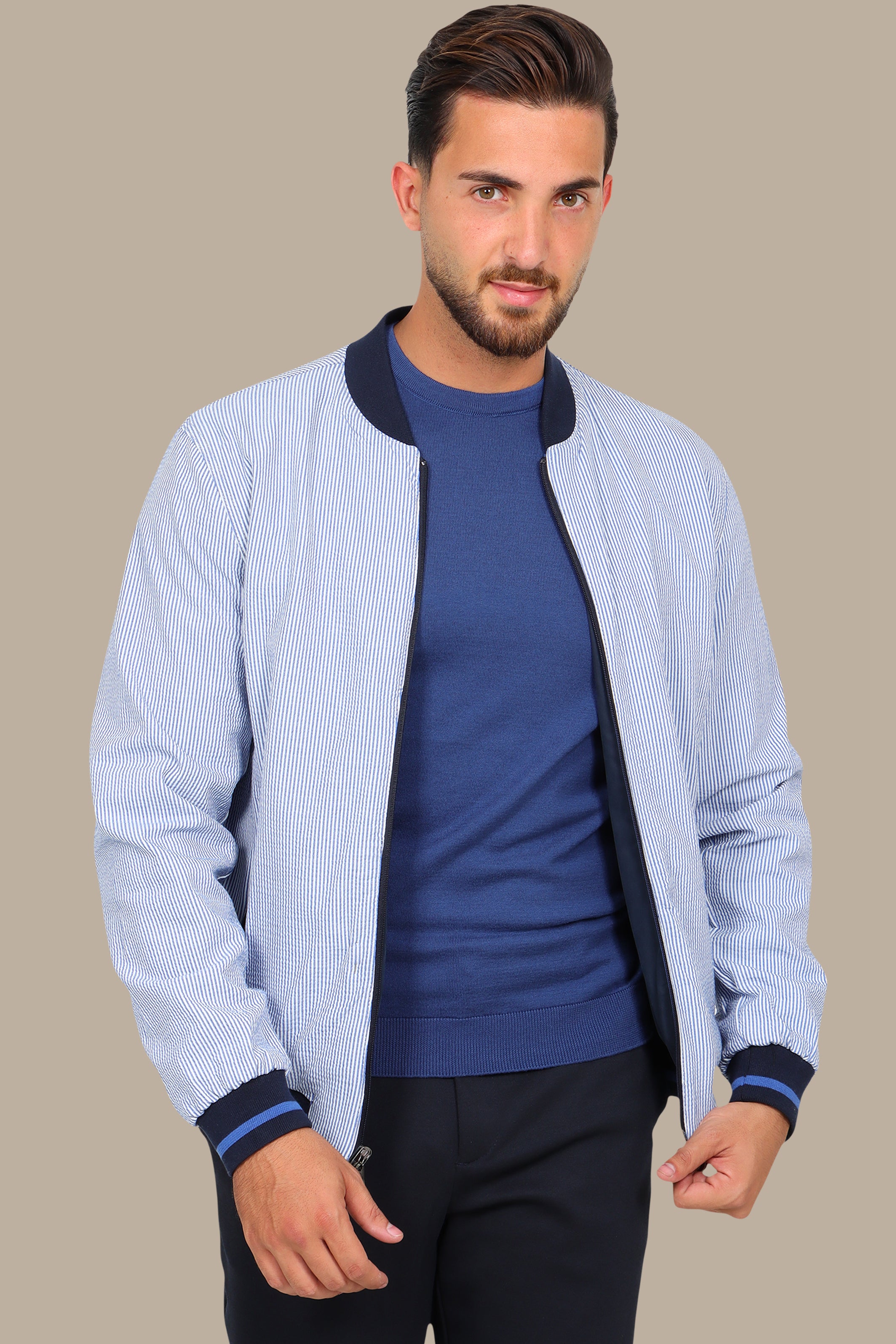 Nautical Elegance: Navy Double-Face Jacket Blouson for Timeless Style