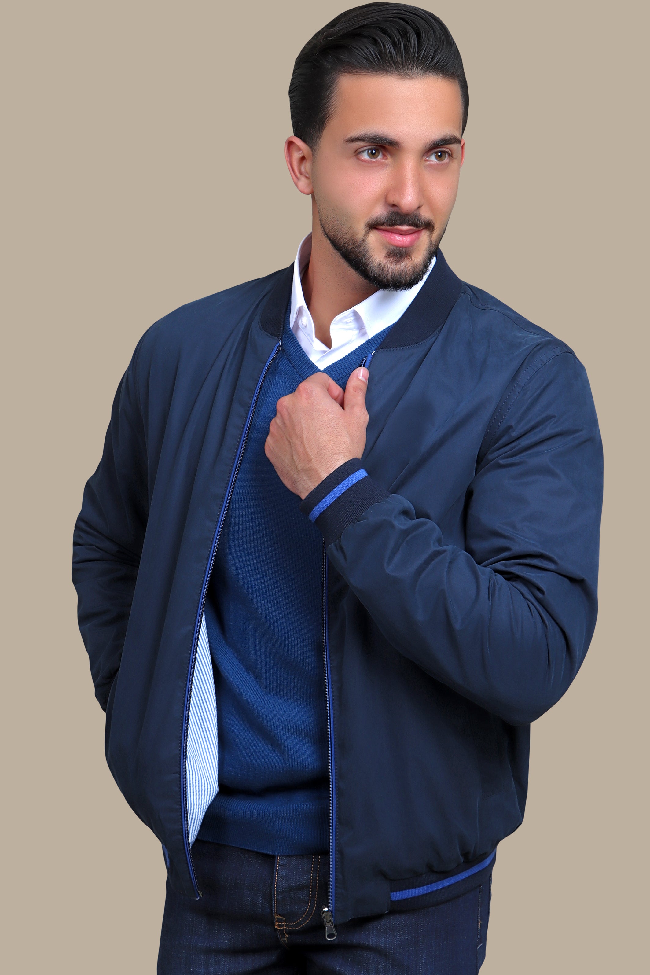 Nautical Elegance: Navy Double-Face Jacket Blouson for Timeless Style