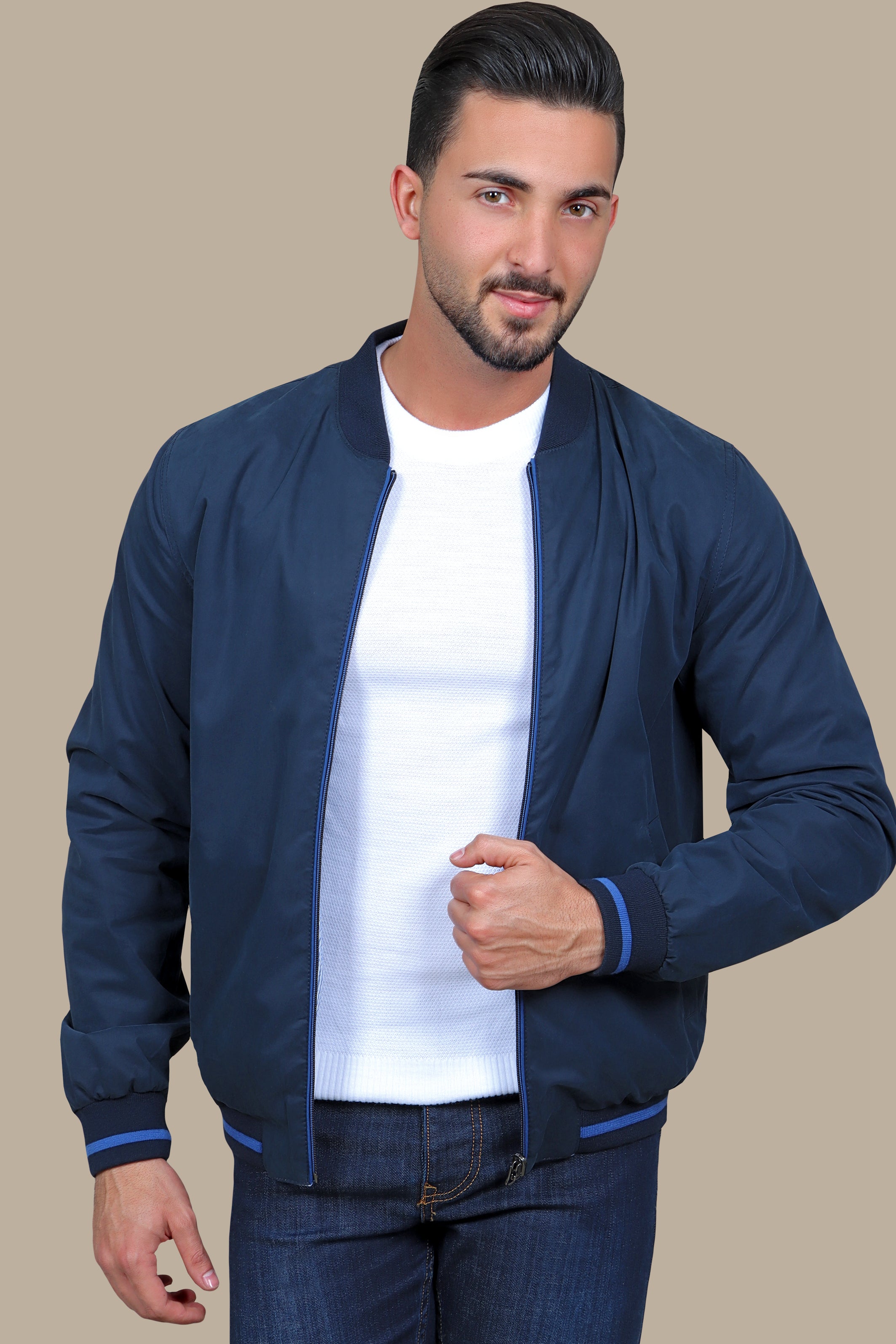 Nautical Elegance: Navy Double-Face Jacket Blouson for Timeless Style