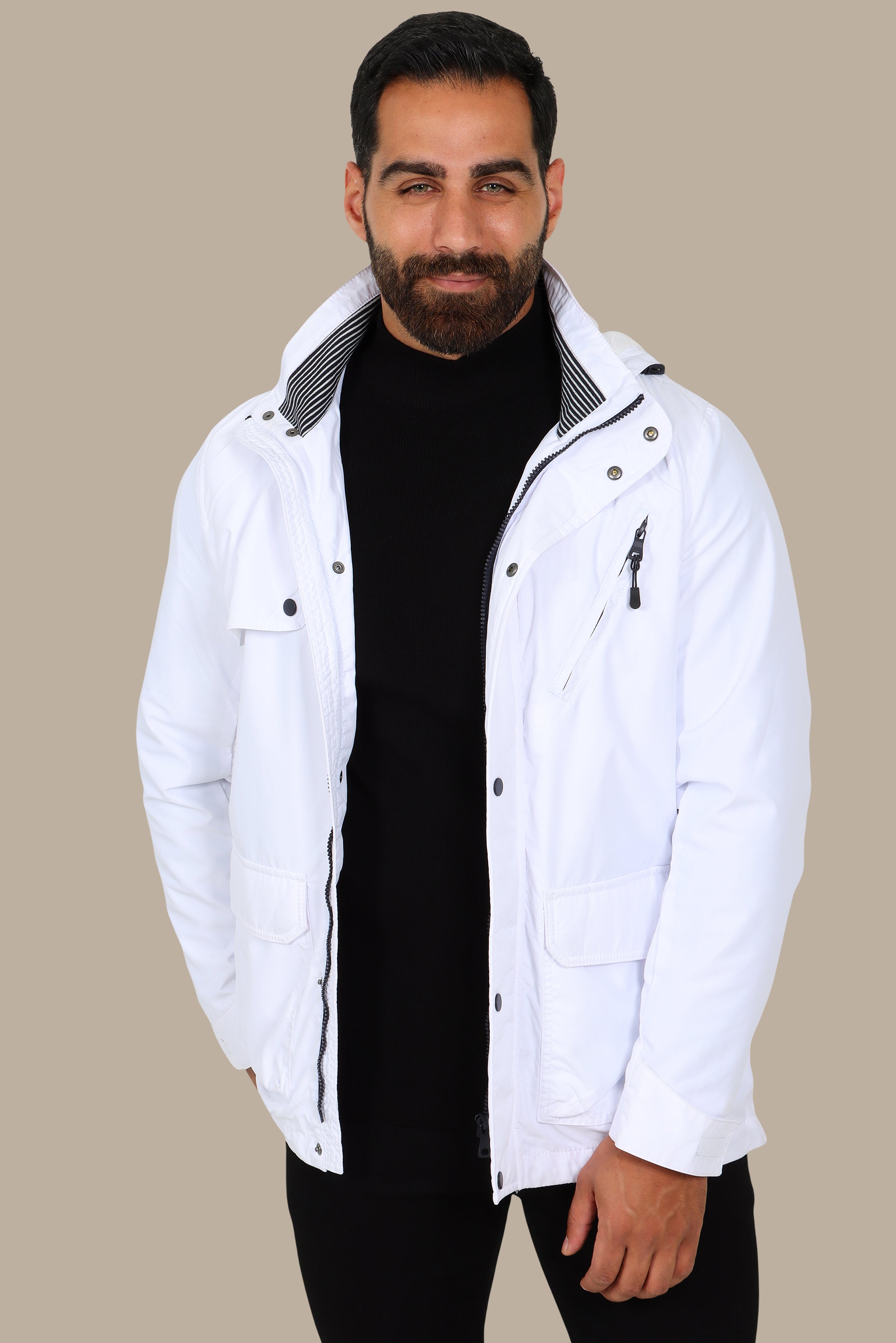 Arctic Breeze: White Windbreaker Jacket for Stylish Versatility