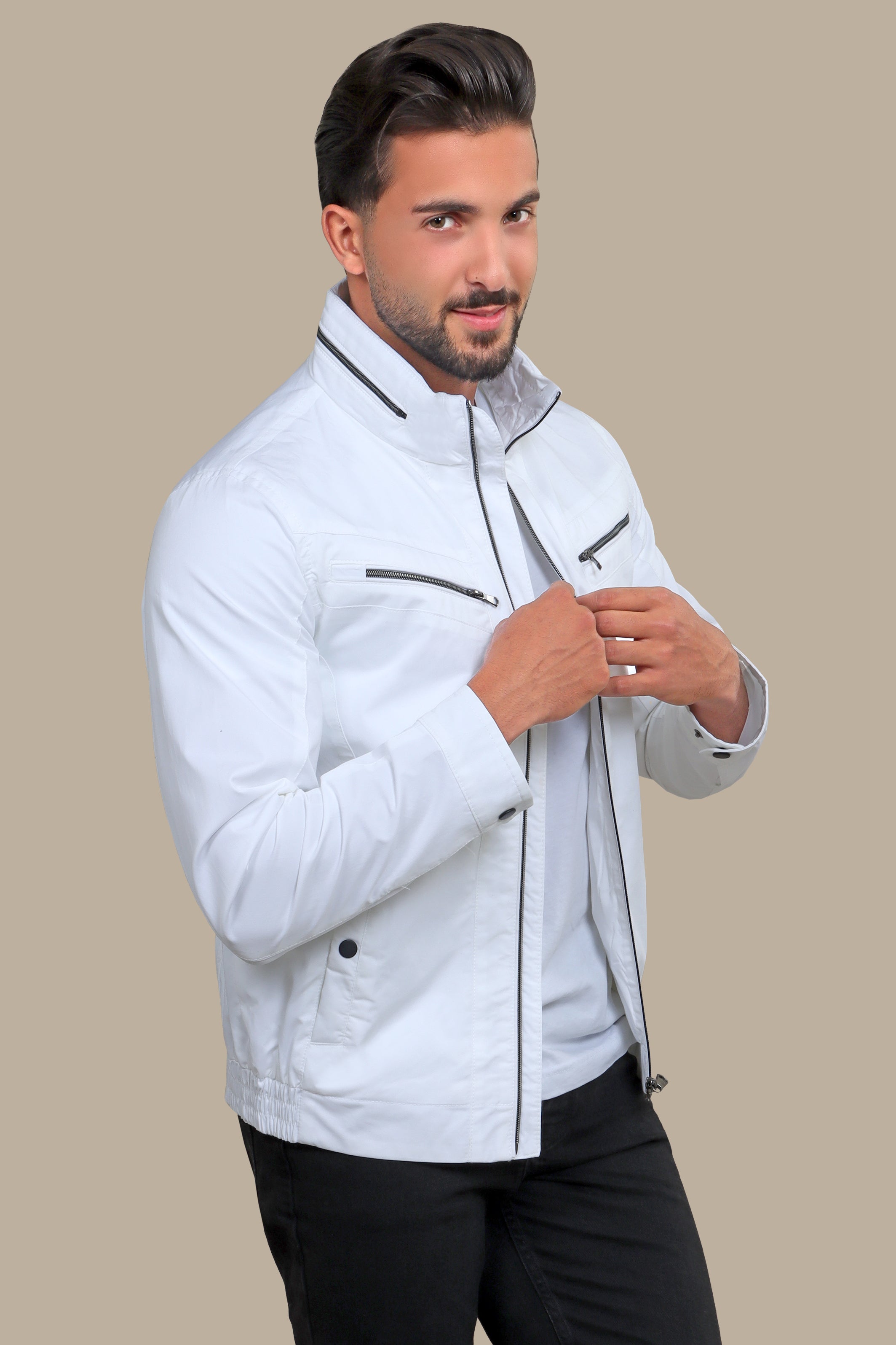 Dual-Zipper White Comfort Jacket: Versatile Style Meets Ultimate Comfort