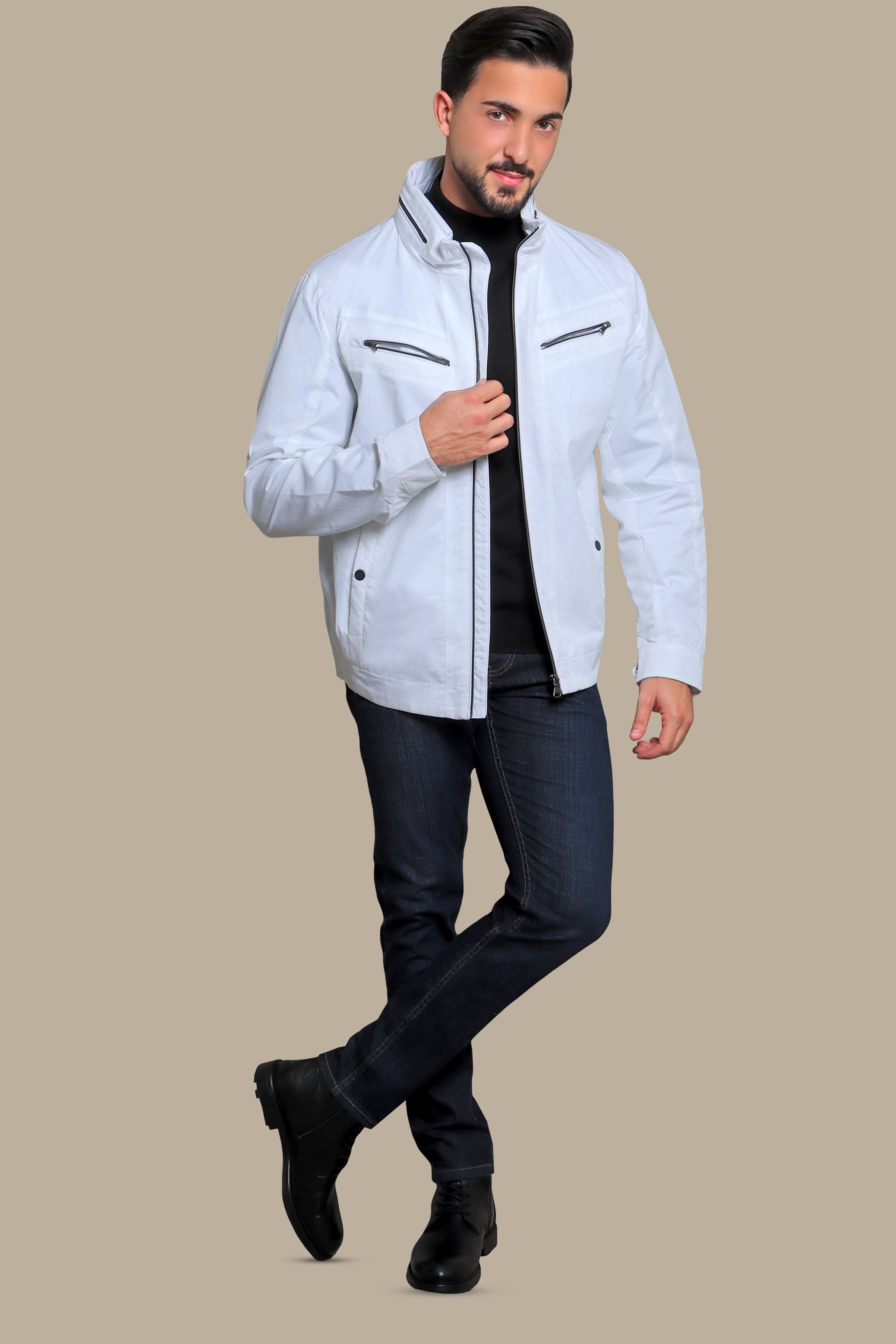 Dual-Zipper White Comfort Jacket: Versatile Style Meets Ultimate Comfort