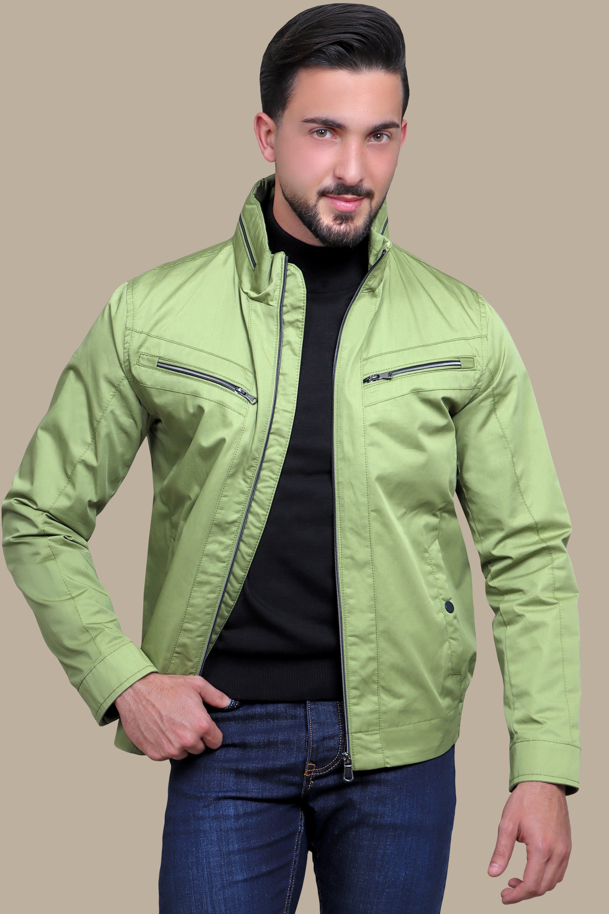 Olive Comfort Dual-Zipper Jacket: Versatile Style and Unmatched Comfort