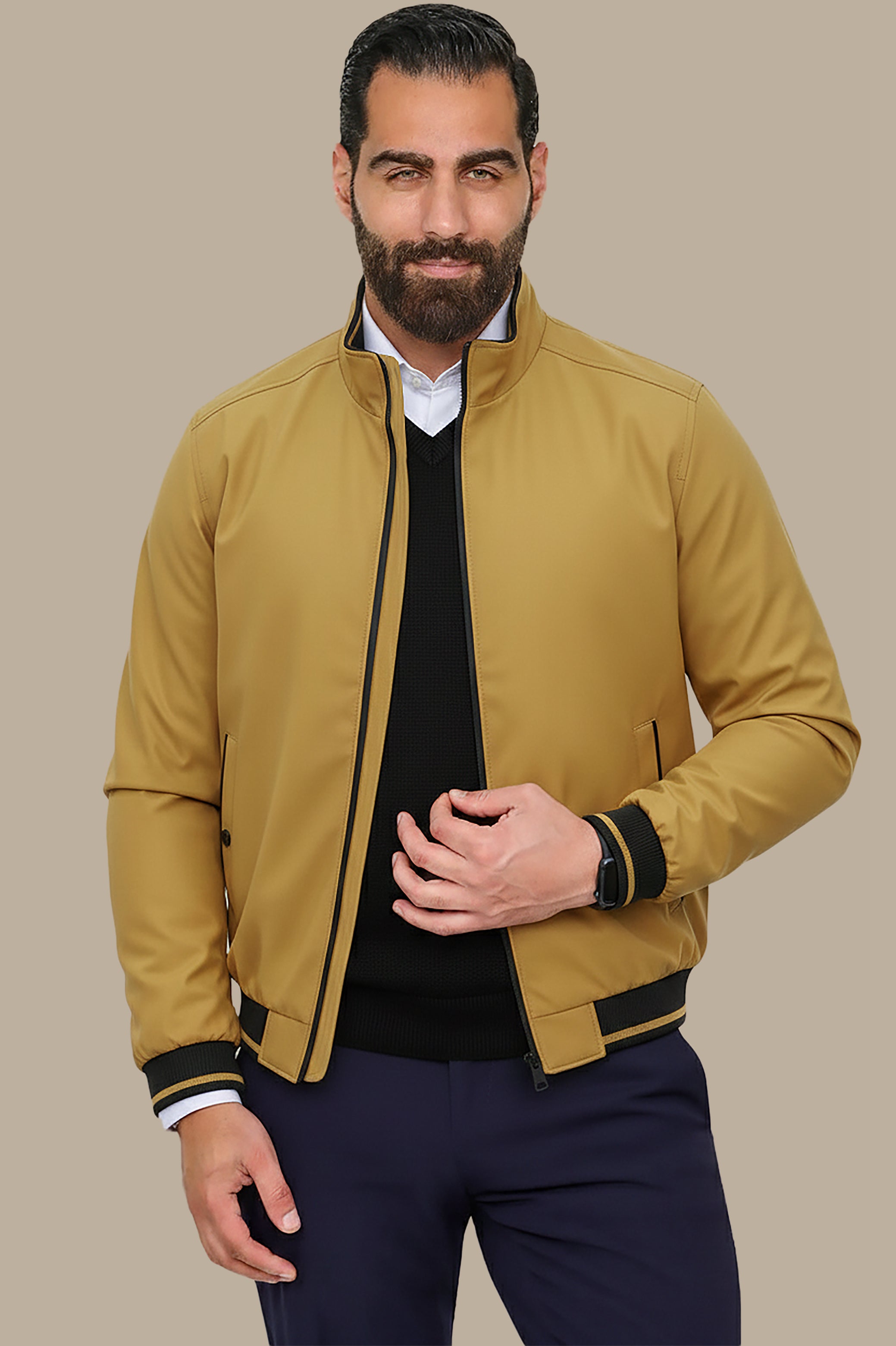 Mustard Piping Blouson Jacket: Bold Style in Every Stitch