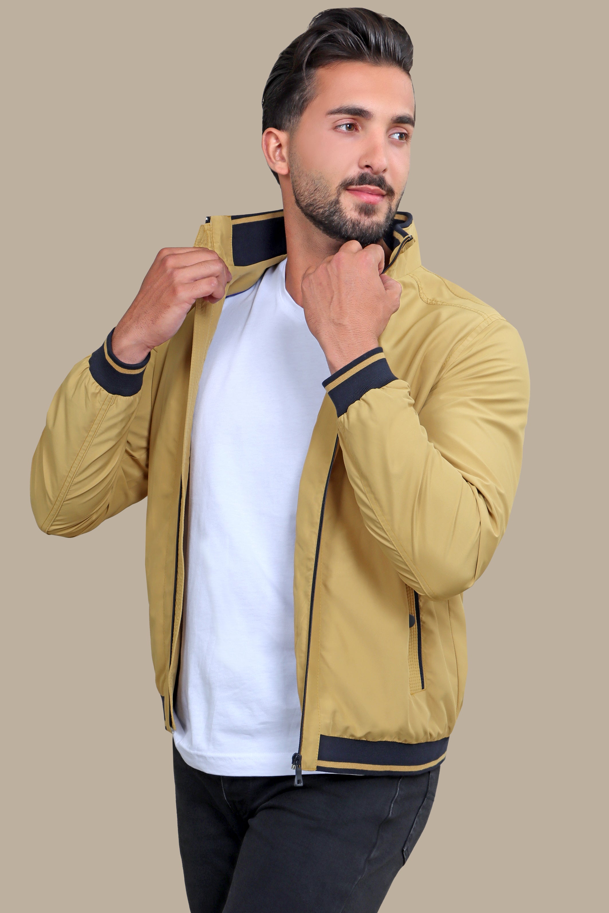 Mustard Piping Blouson Jacket: Bold Style in Every Stitch