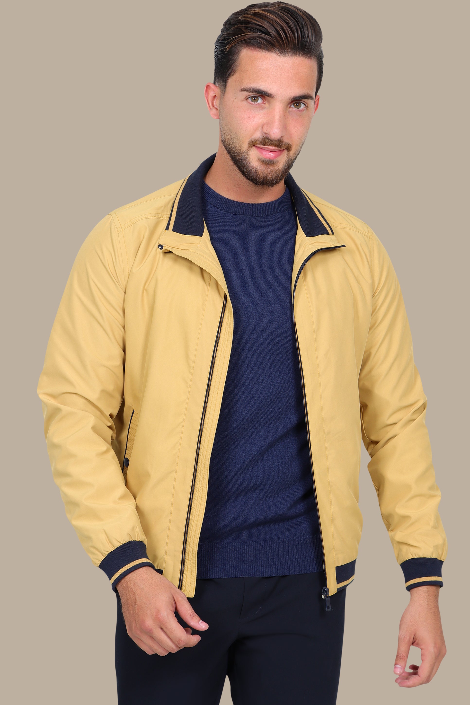 Mustard Piping Blouson Jacket: Bold Style in Every Stitch