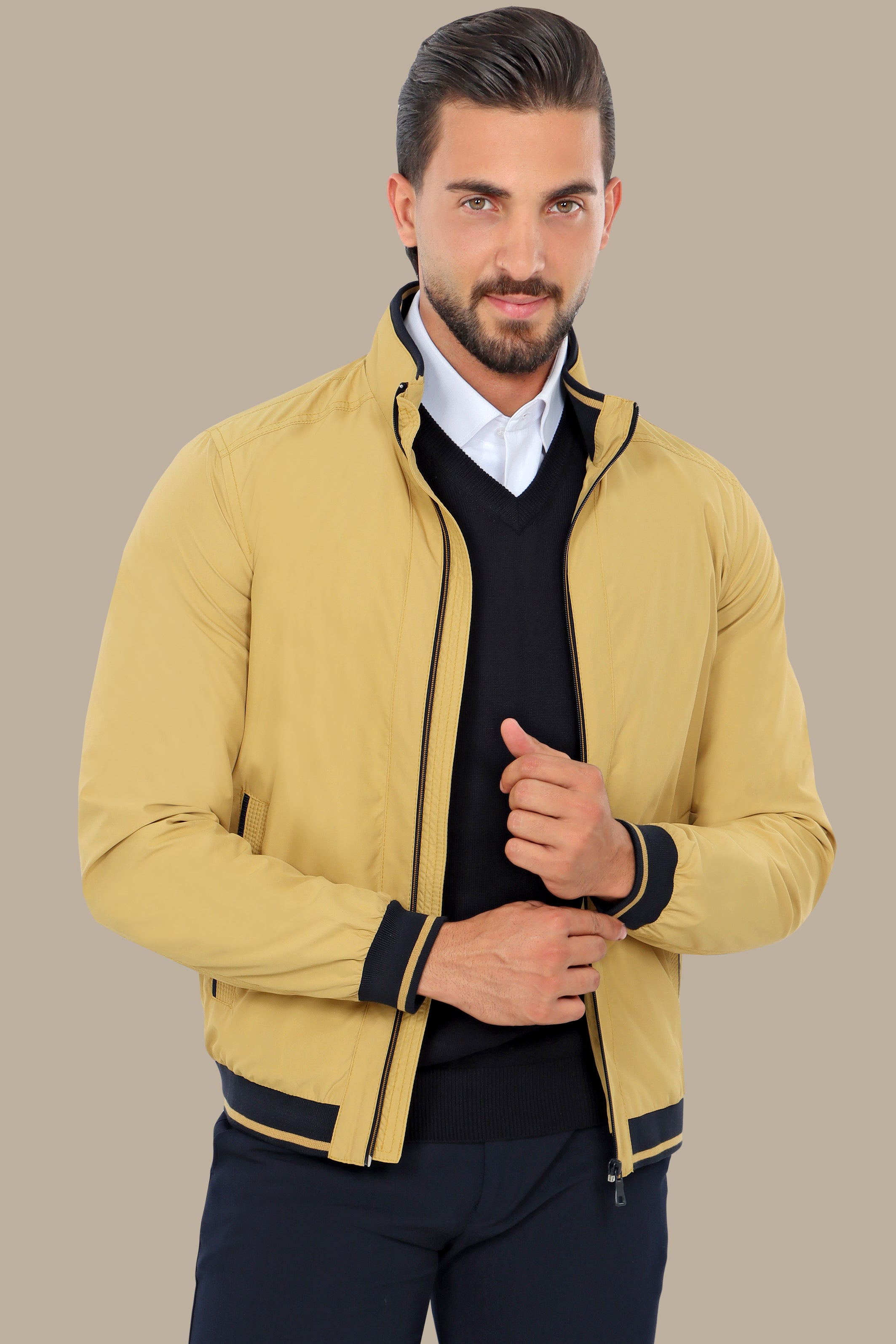 Mustard Piping Blouson Jacket: Bold Style in Every Stitch