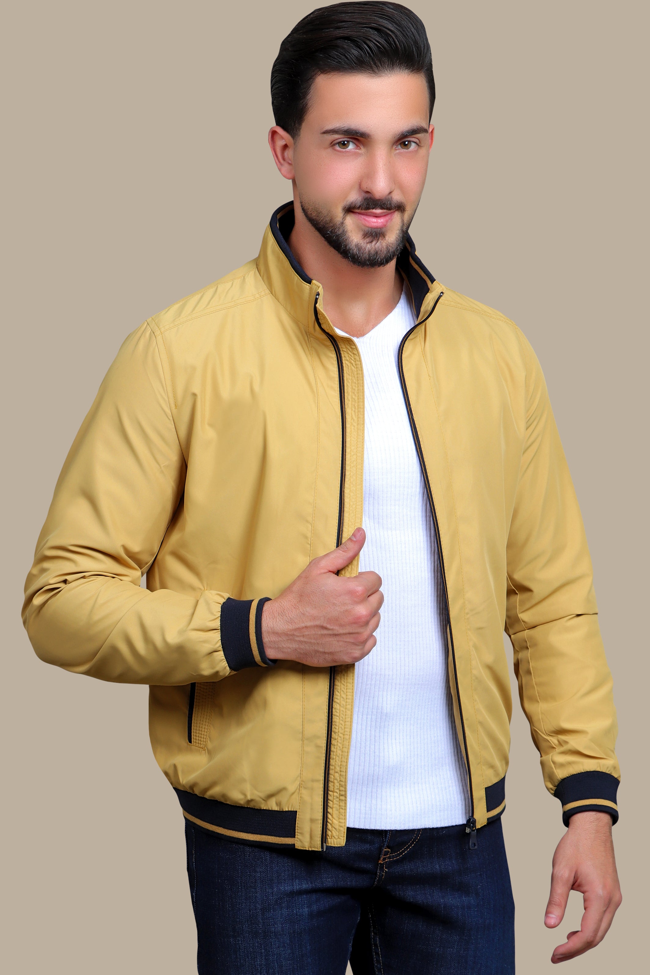 Mustard Piping Blouson Jacket: Bold Style in Every Stitch