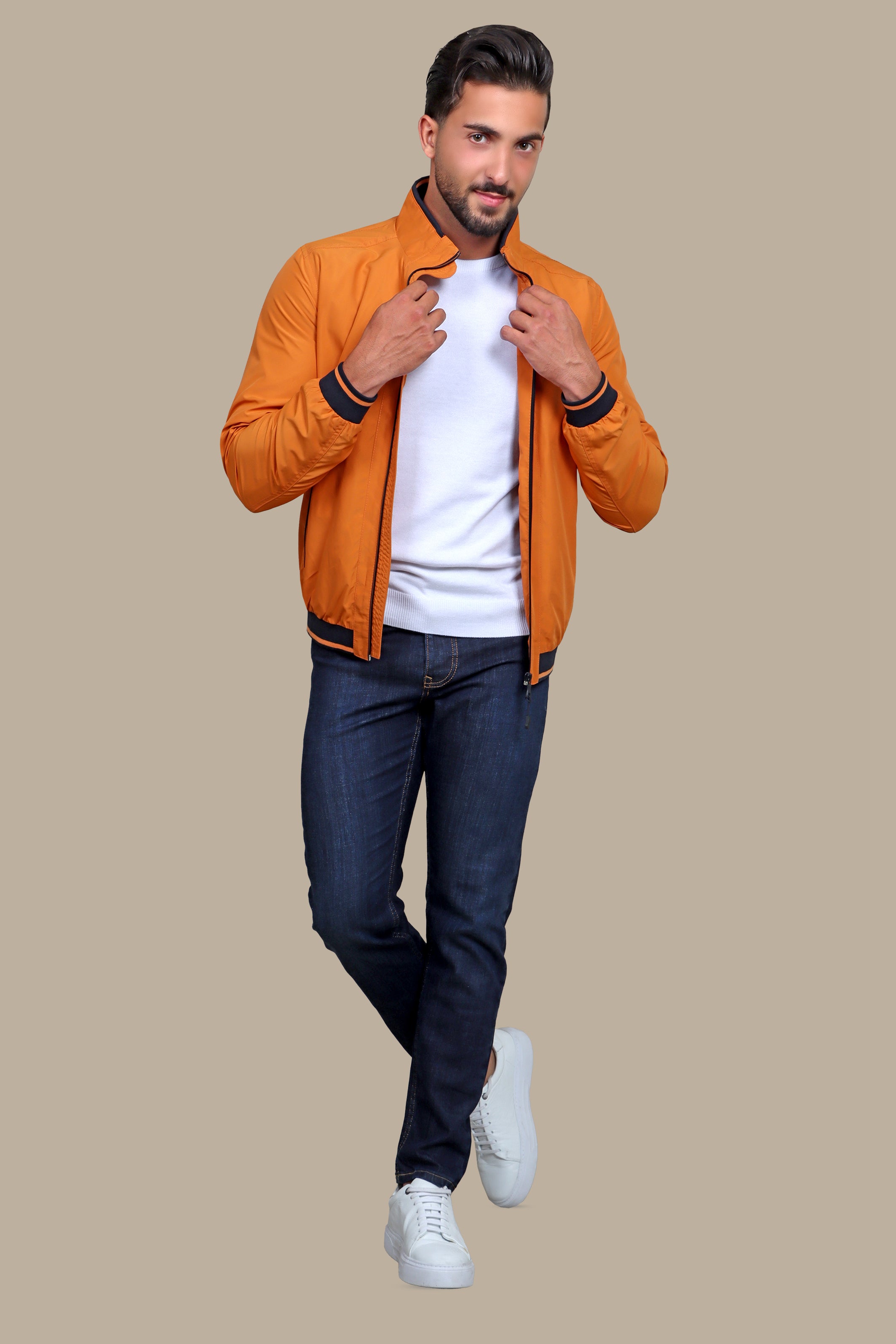 Vibrant Orange Piping Bliss: Your Must-Have Jacket Blouson