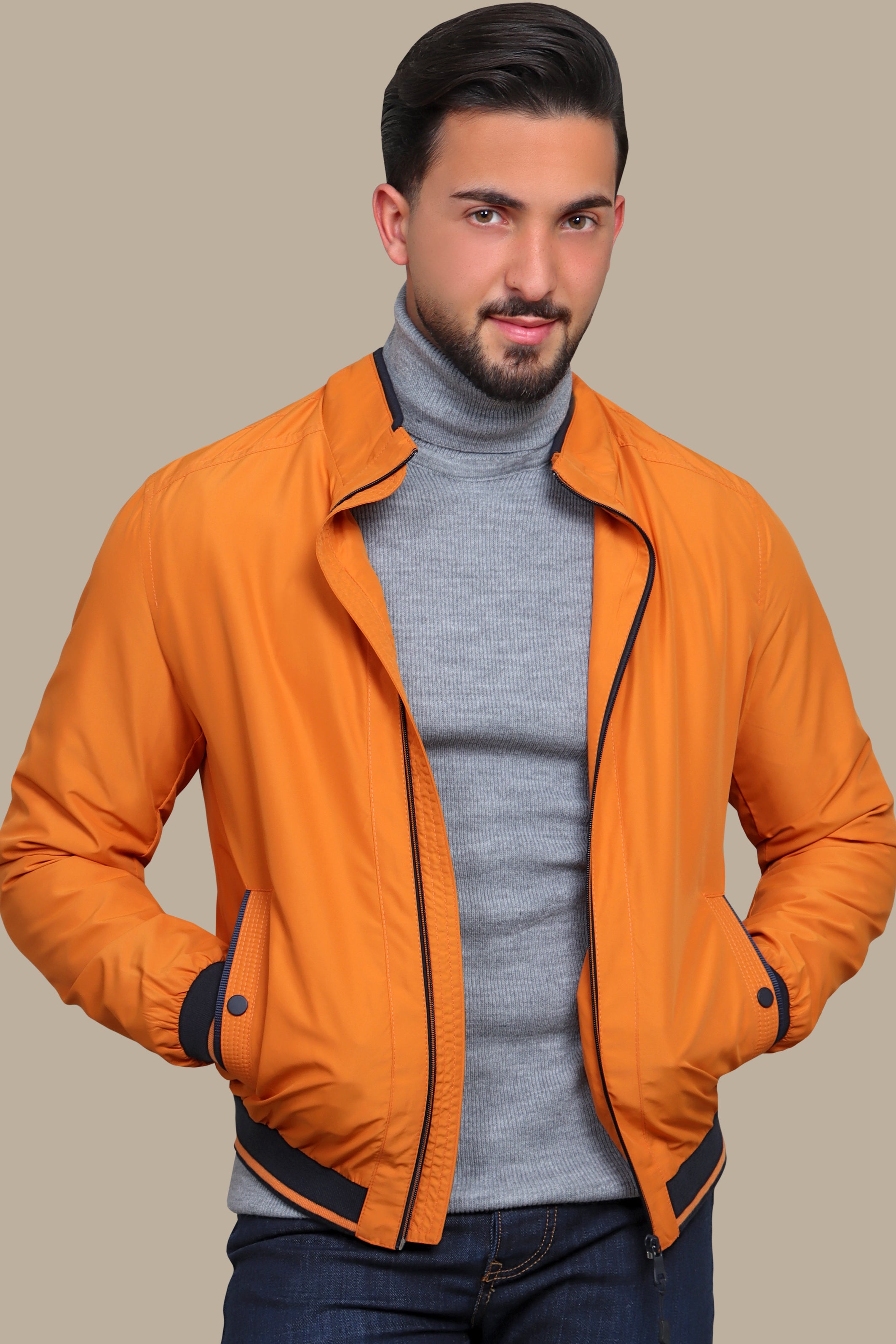 Vibrant Orange Piping Bliss: Your Must-Have Jacket Blouson