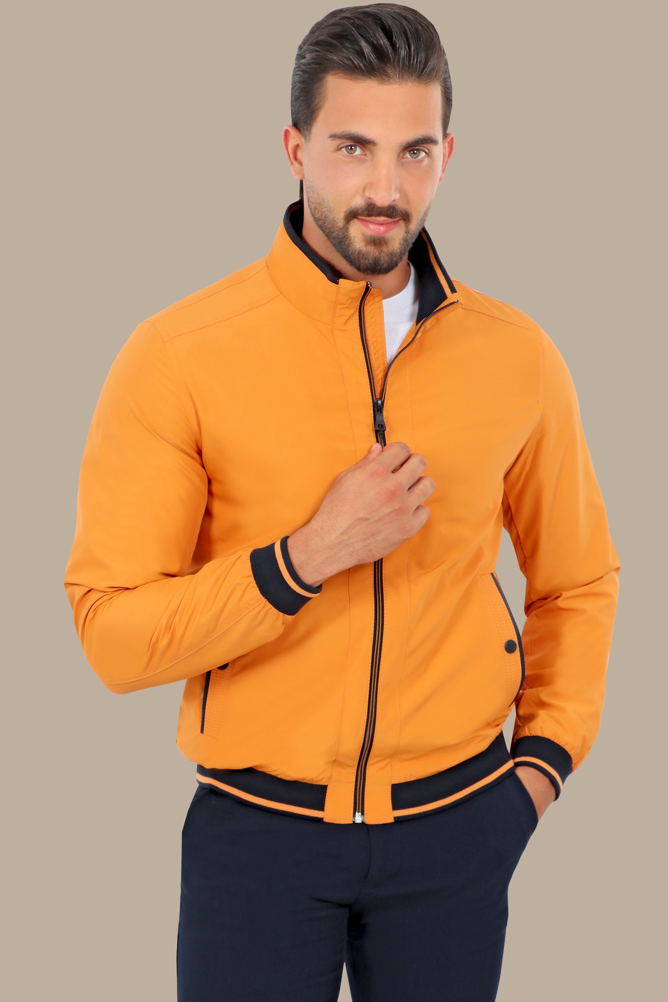 Vibrant Orange Piping Bliss: Your Must-Have Jacket Blouson