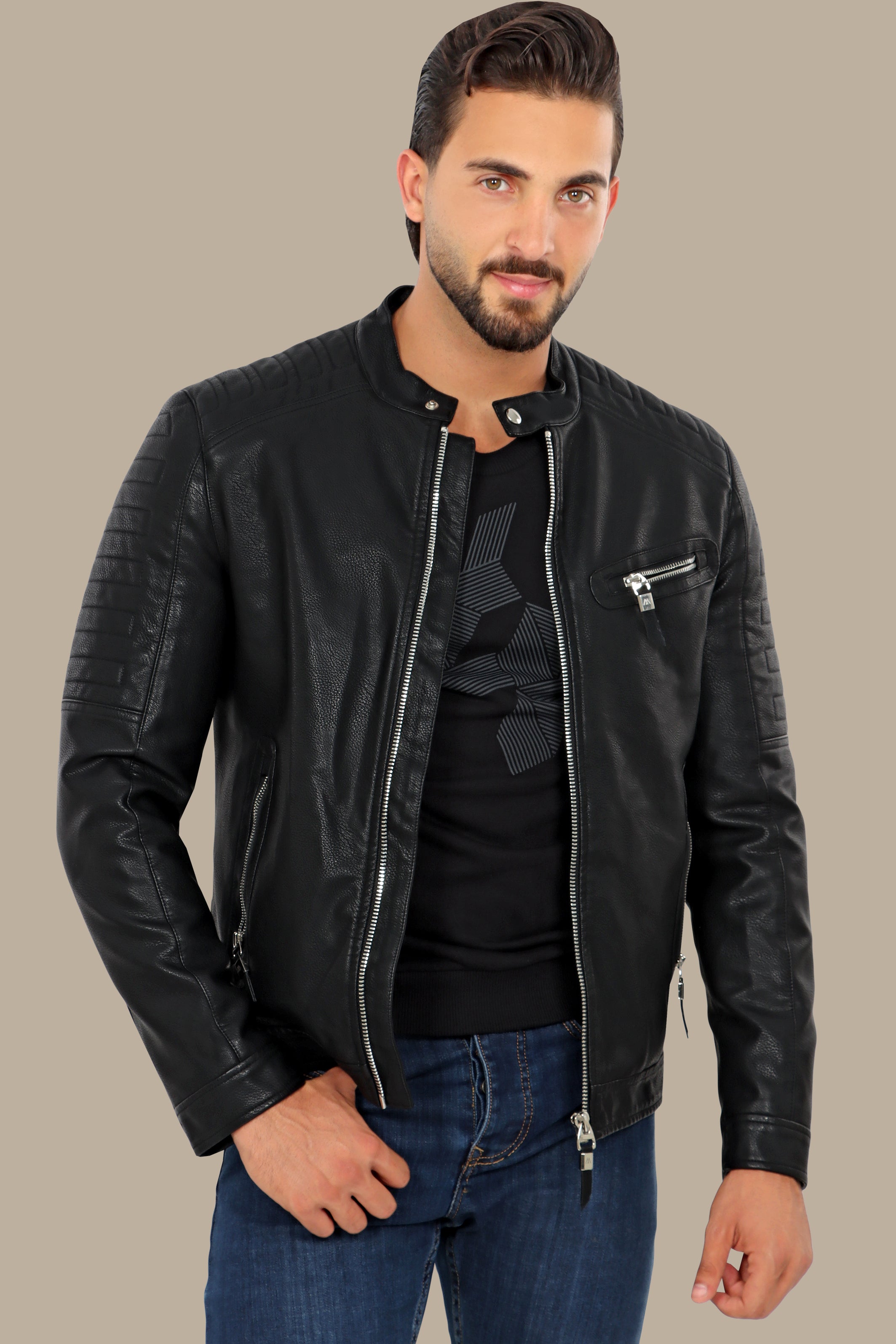 Colmao 4-Zipper Leather Jacket: Bold Sophistication in Classic Black