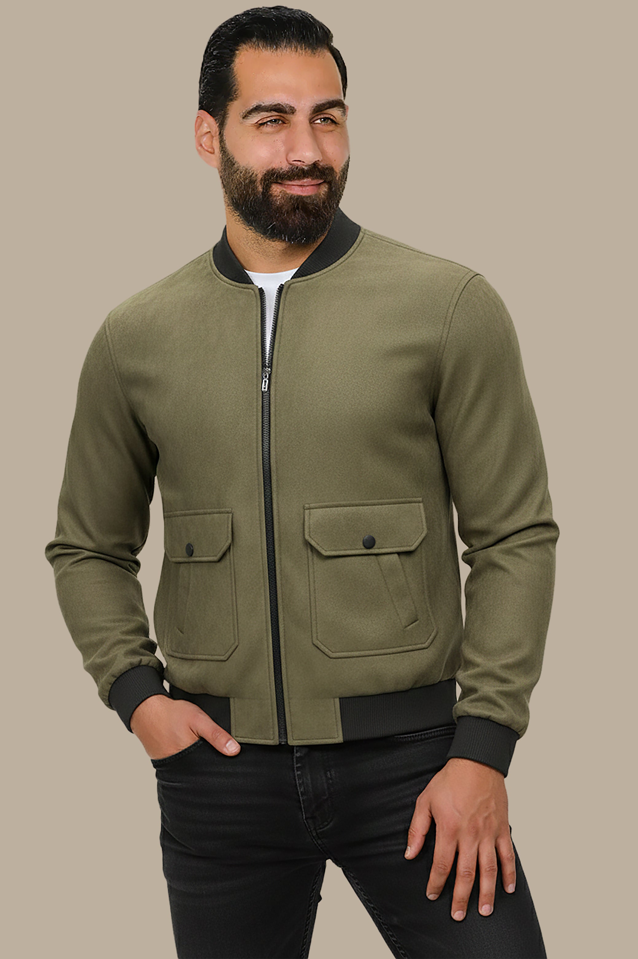 Khaki Coolness: Col Mao Blouson Jacket