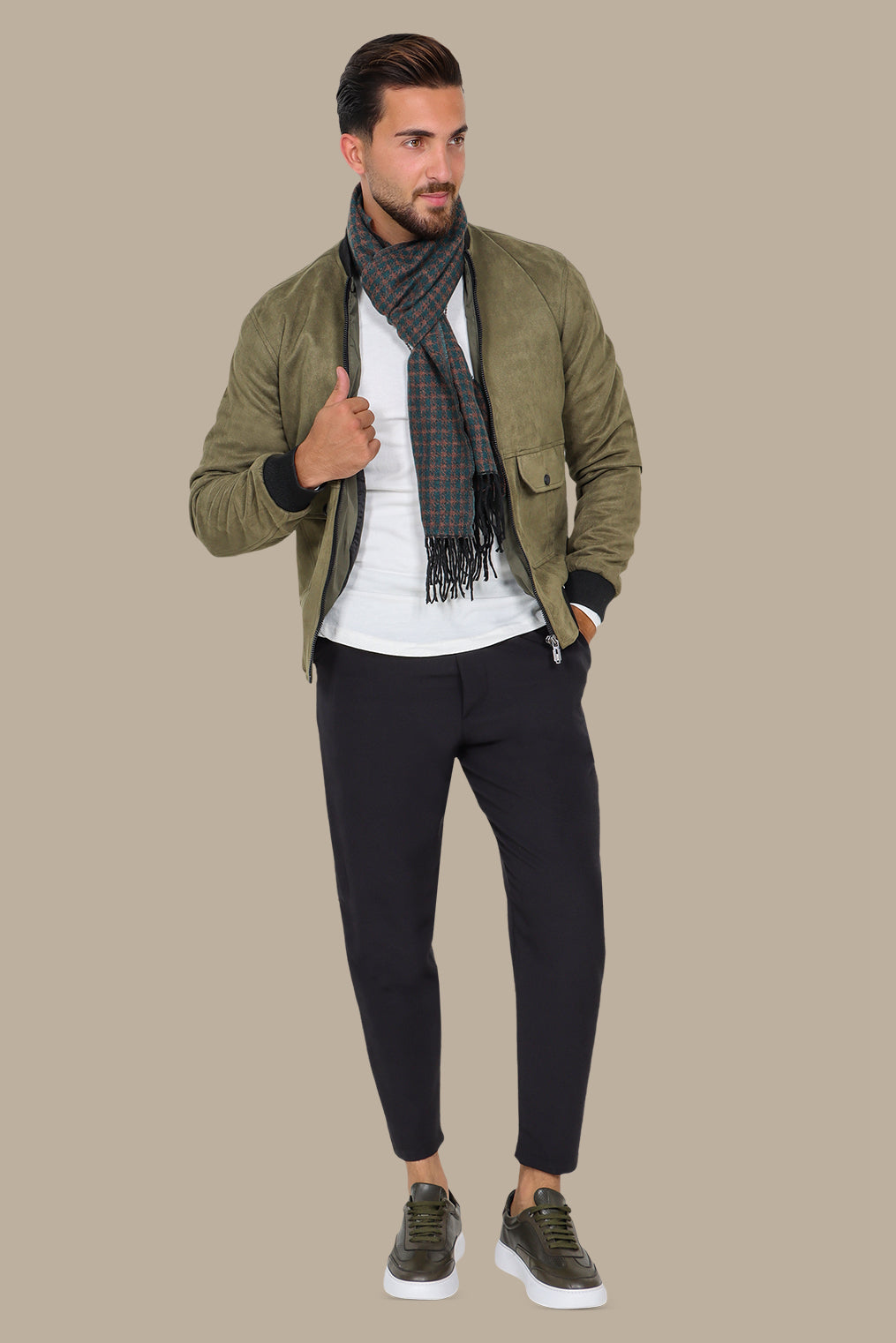 Khaki Coolness: Col Mao Blouson Jacket