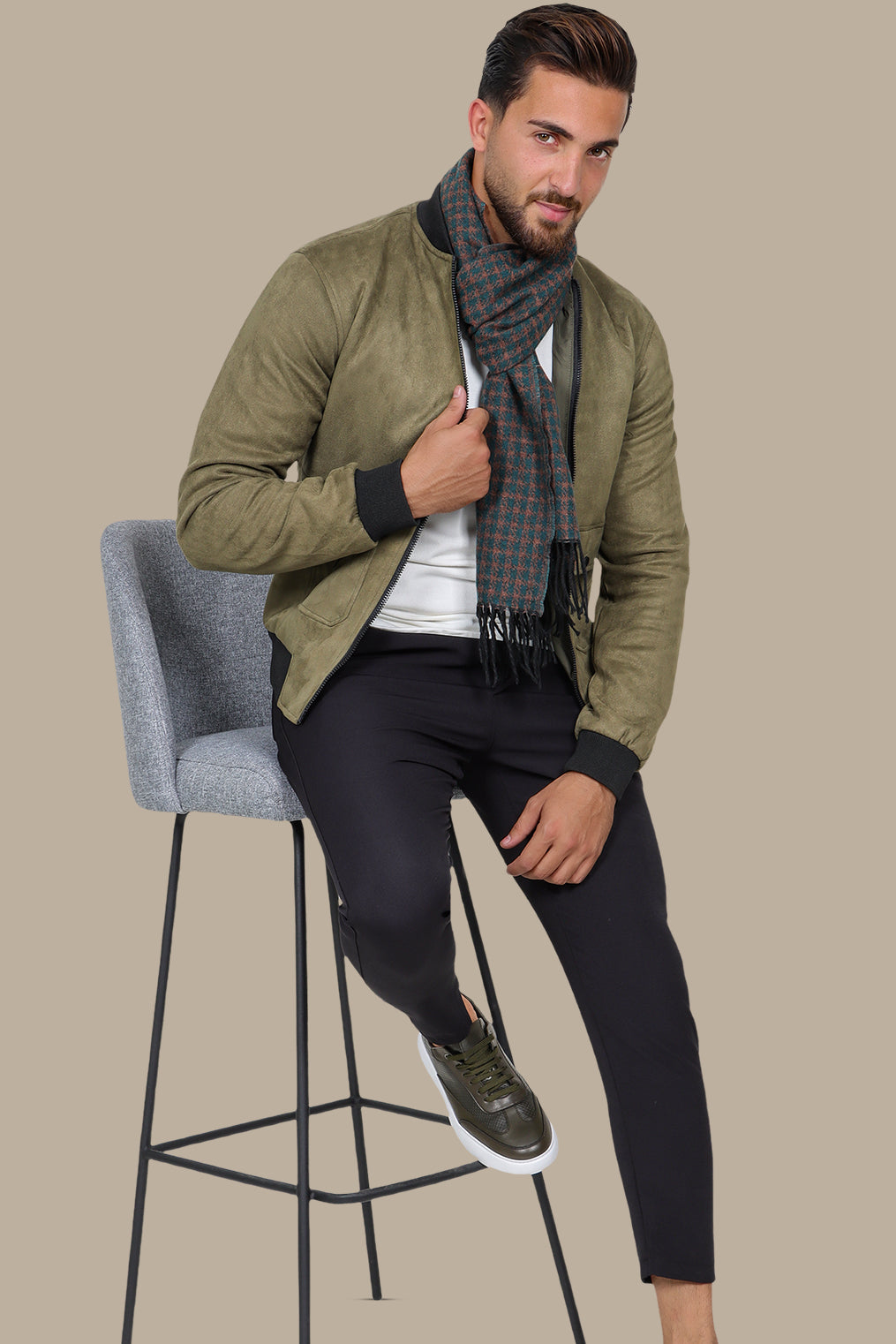 Khaki Coolness: Col Mao Blouson Jacket