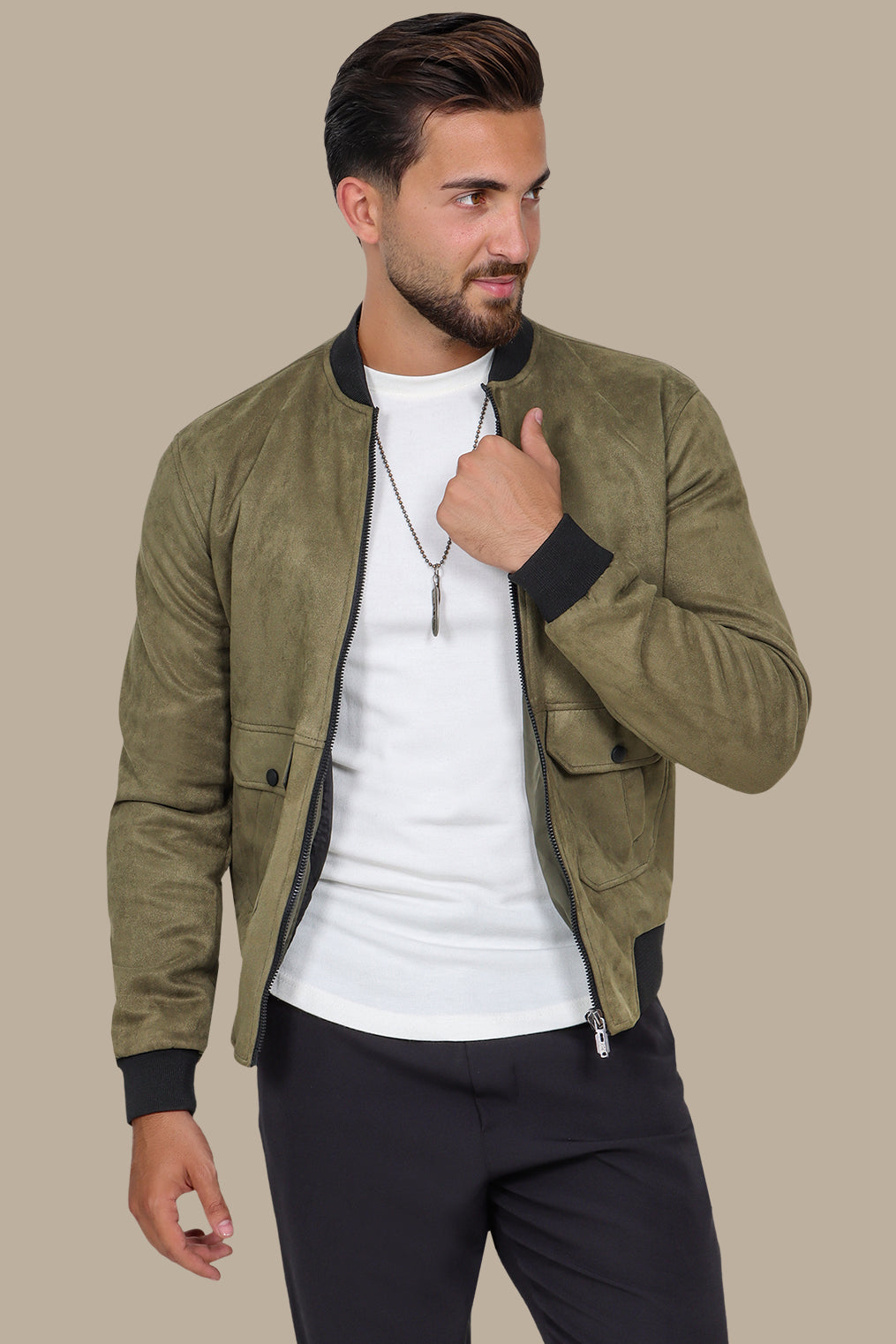 Khaki Coolness: Col Mao Blouson Jacket