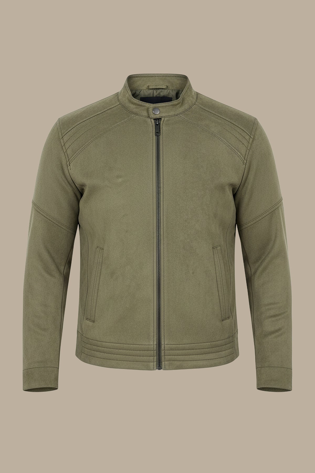 Khaki Comfort: Col Mao Faux Dan Jacket
