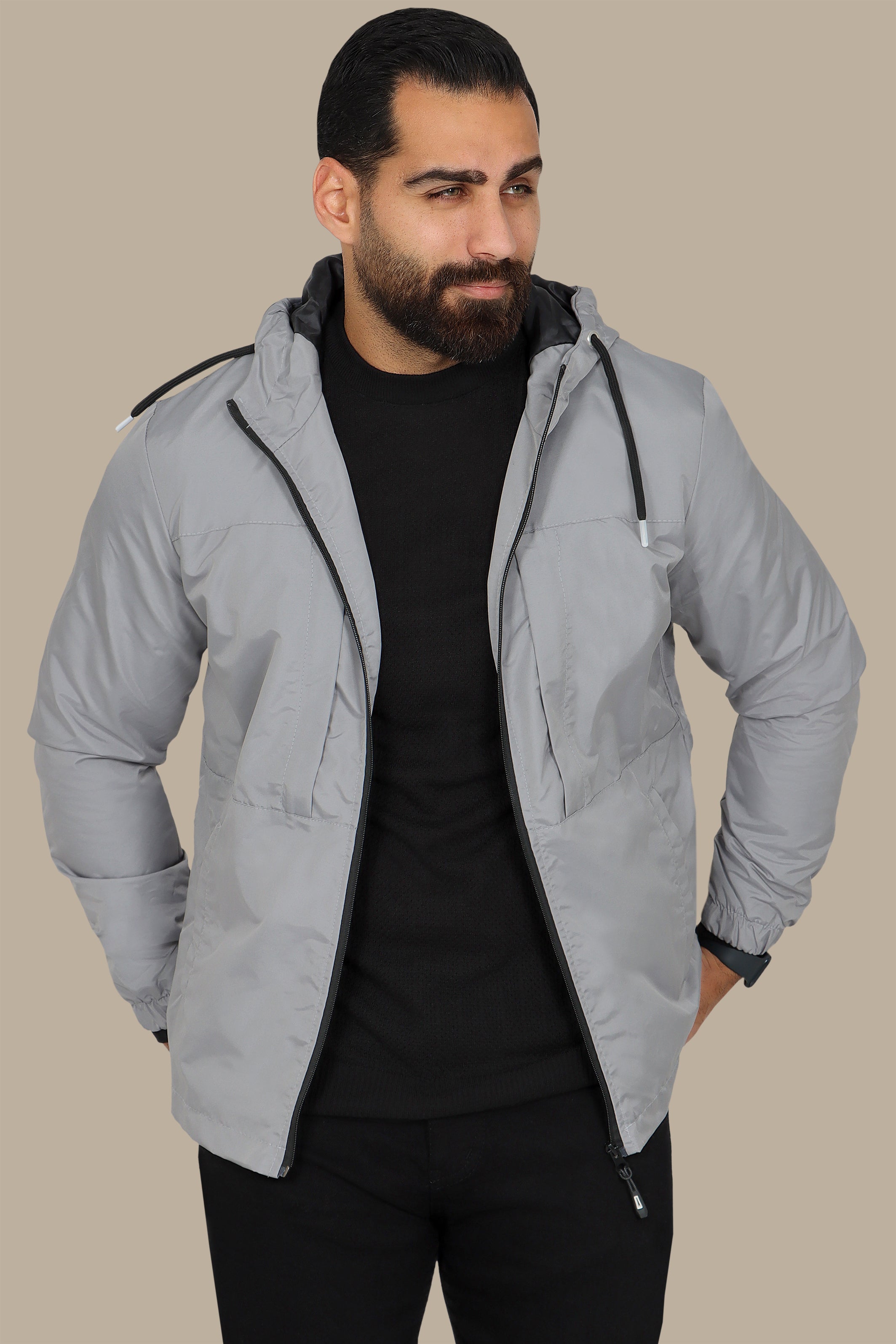 Gray Waterproof Hooded Jacket: Stay Dry in Style