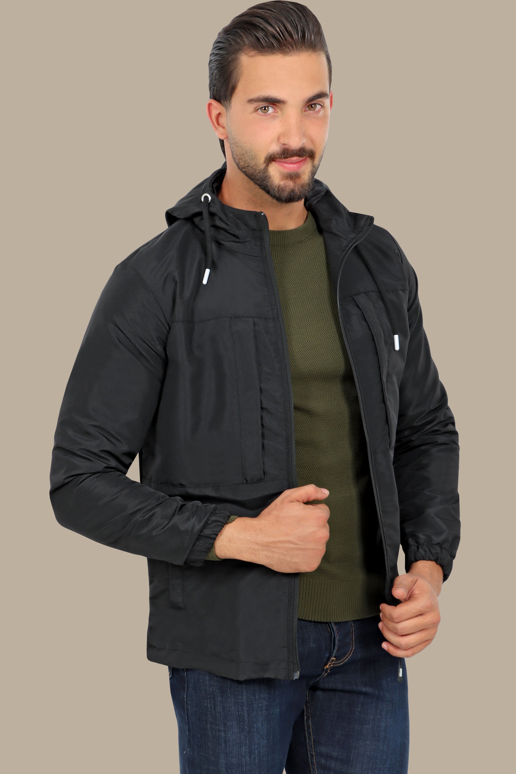 Storm Guardian: Black Waterproof Hooded Jacket