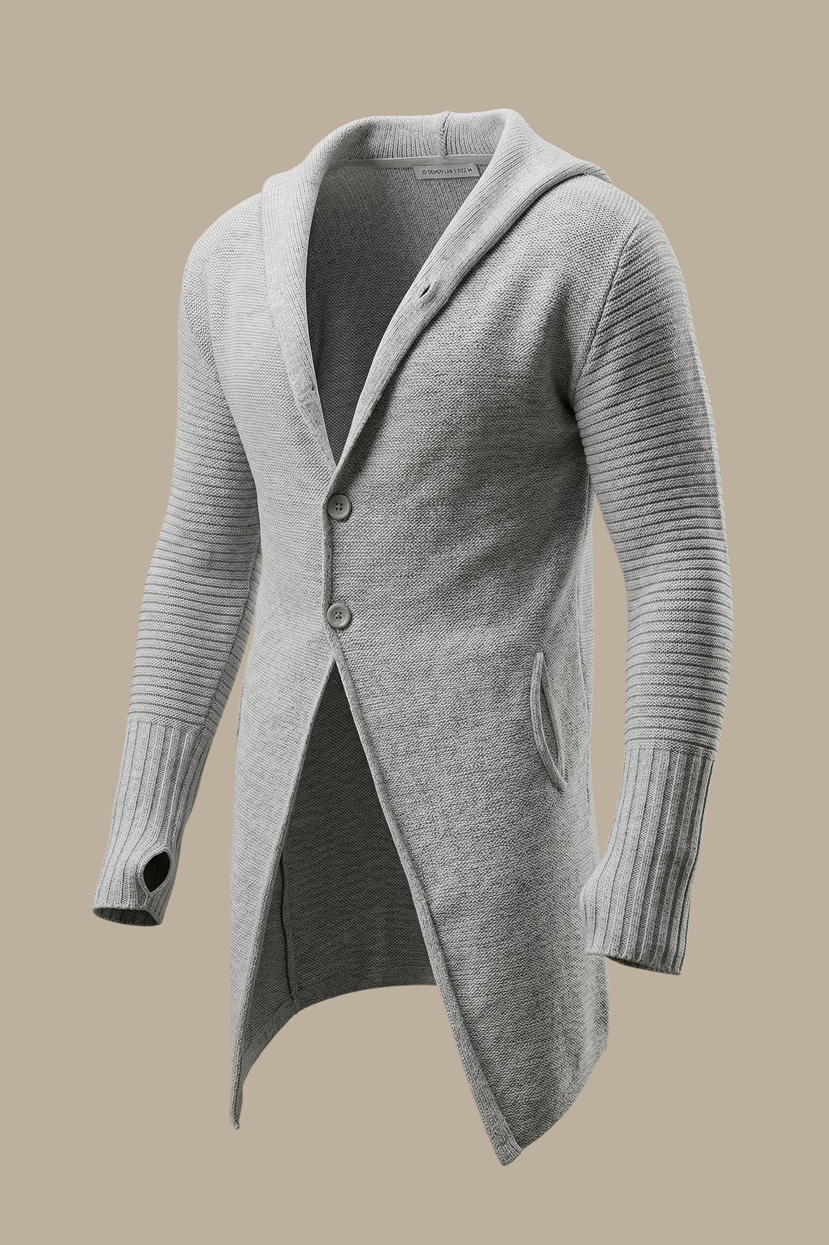 Light Gray Long Cardigan with Ribbed Sleeves: Cozy Comfort with a Stylish Twist