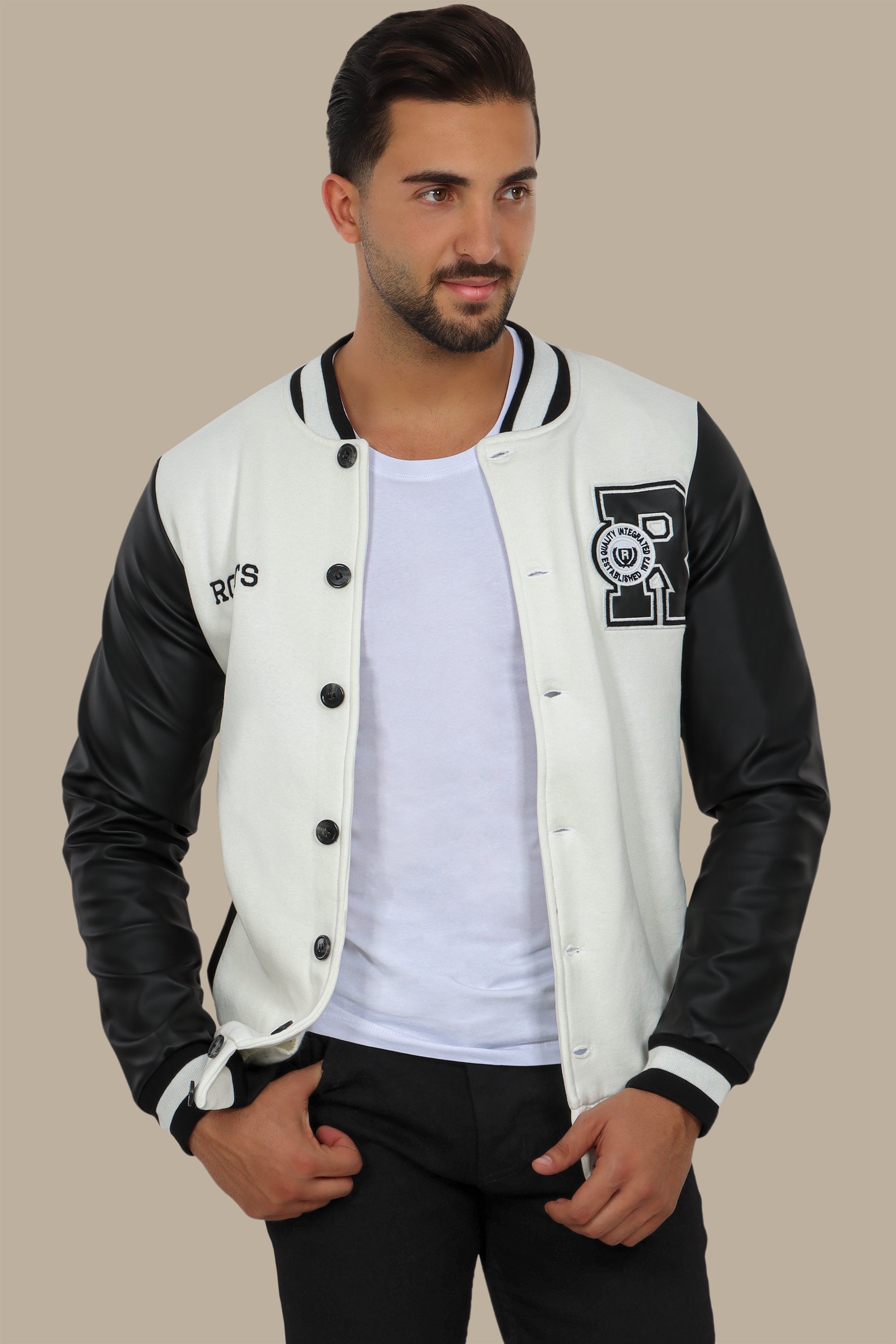 Whiteout Bomber Jacket: Patched Perfection for Your Street Style