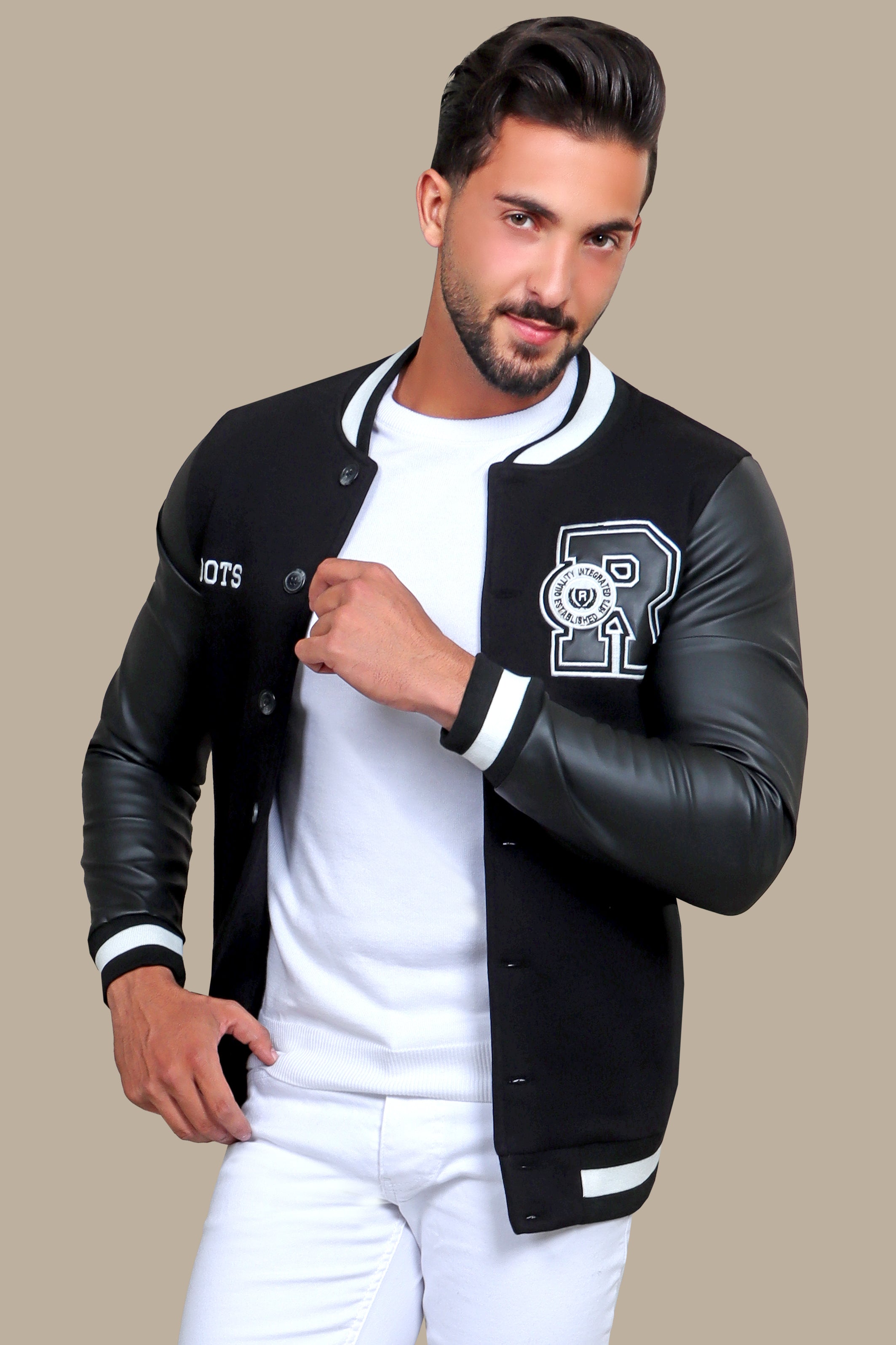 Black Patched Bomber Jacket: Classic Cool with a Stylish Edge