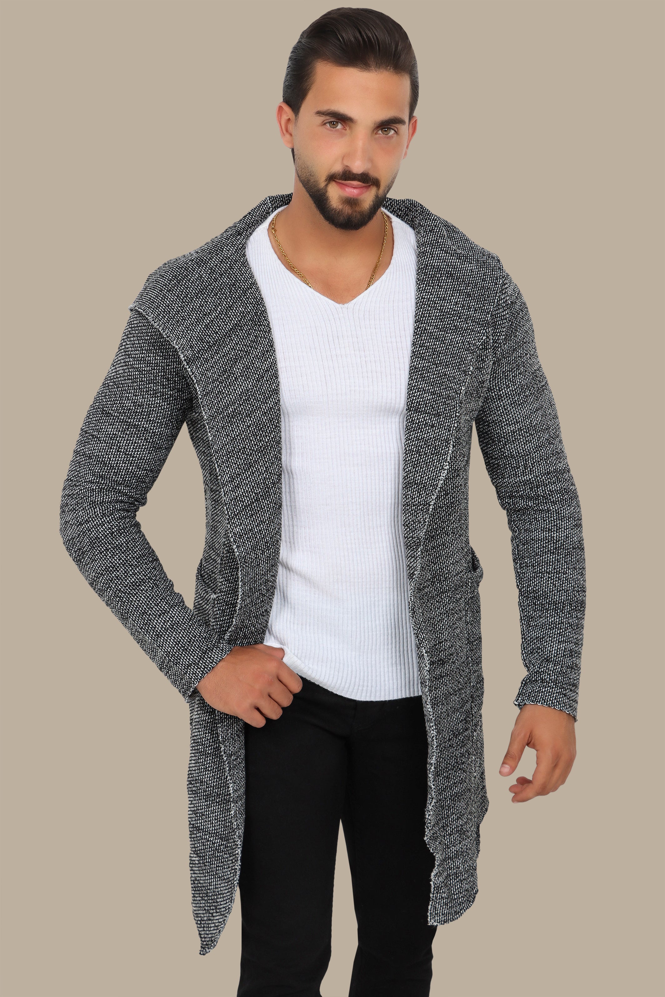 Light Grey Long Cardigan with Pockets