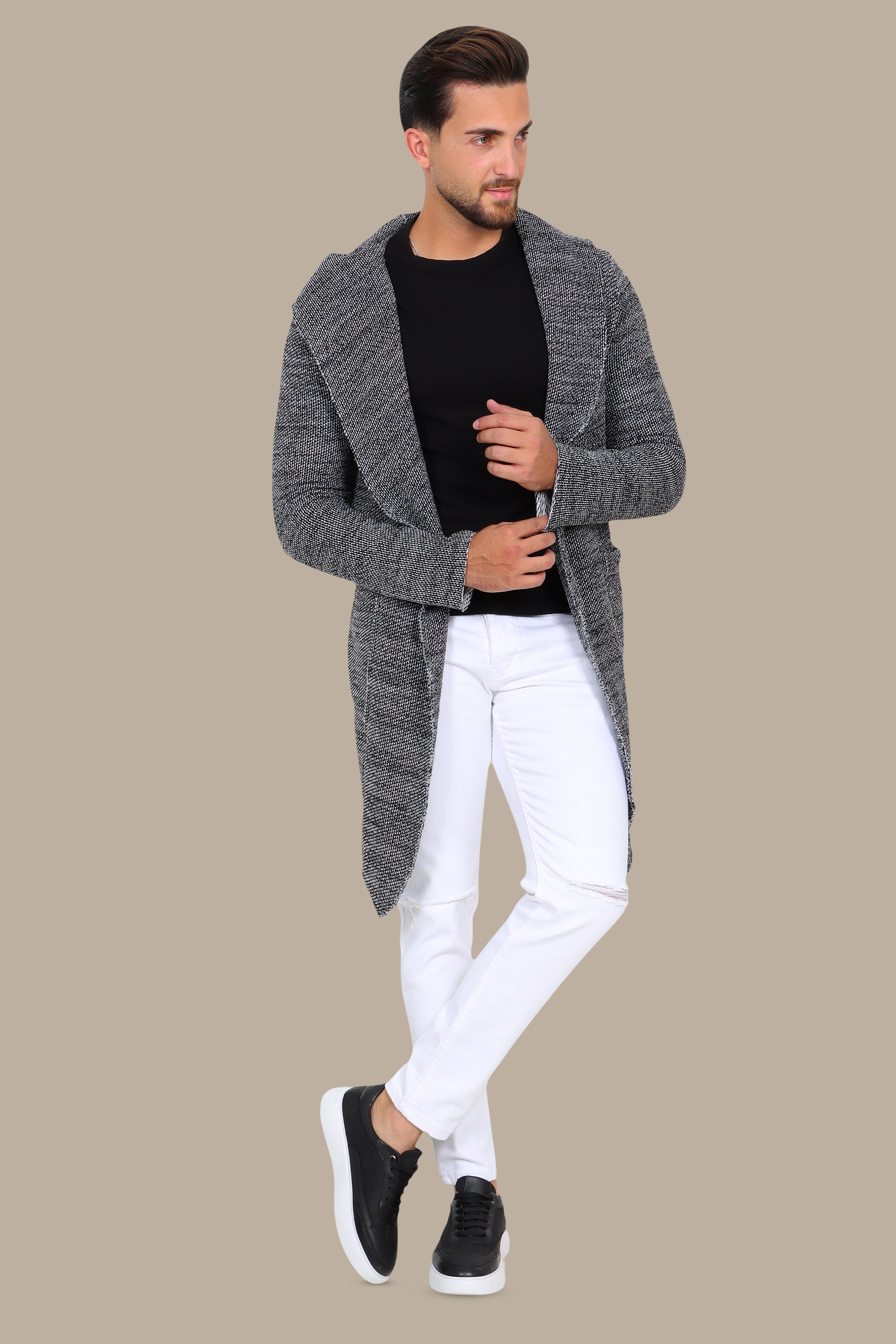 Light Grey Long Cardigan with Pockets