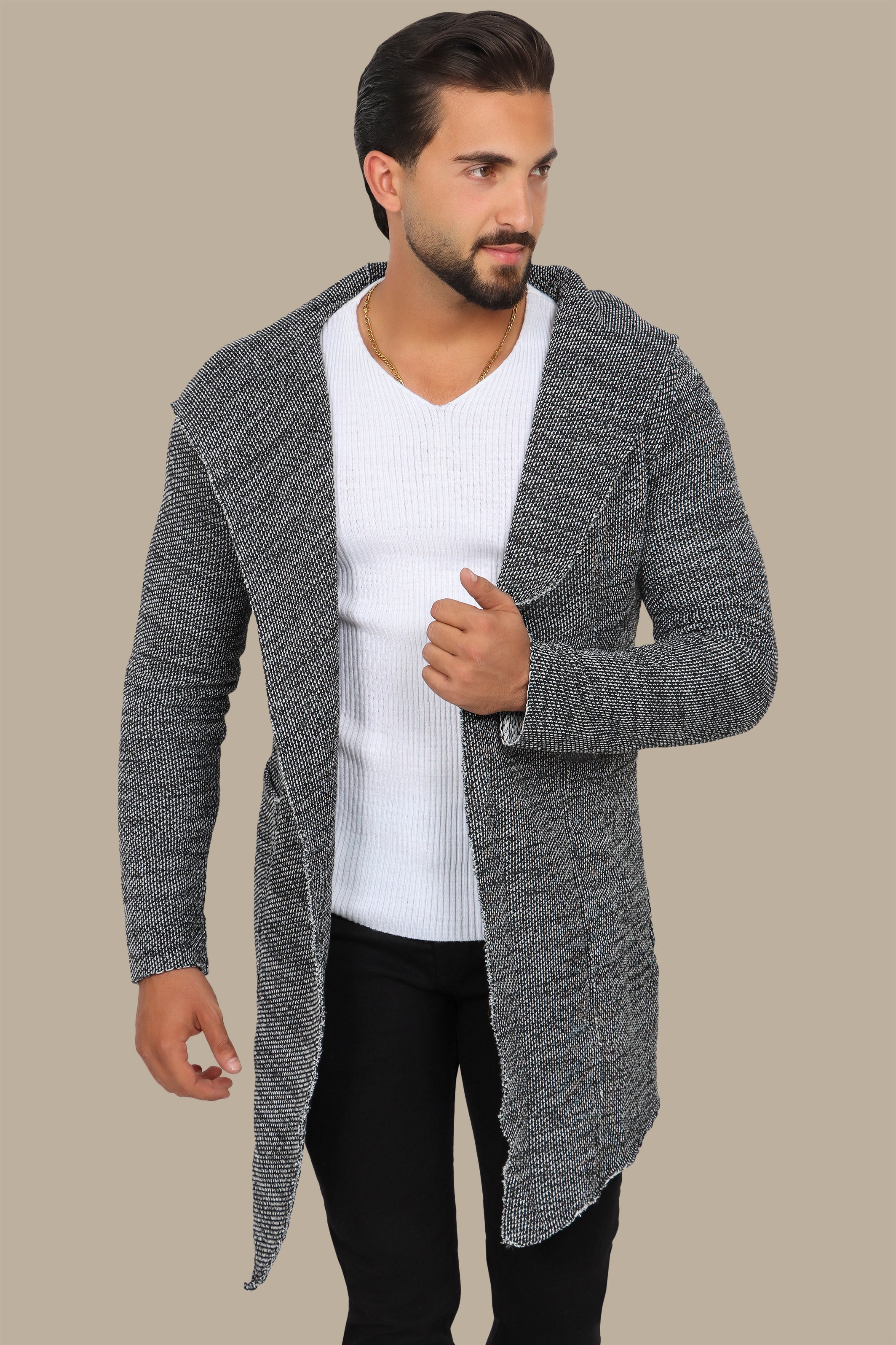 Light Grey Long Cardigan with Pockets