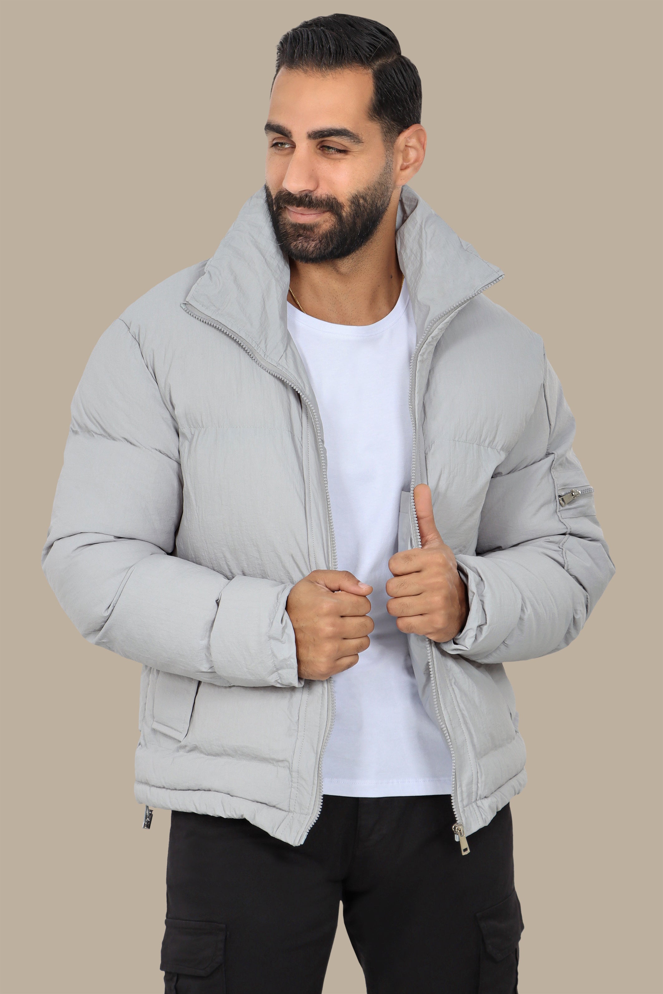 Plain Grey Puffer Jacket – Warm & Versatile