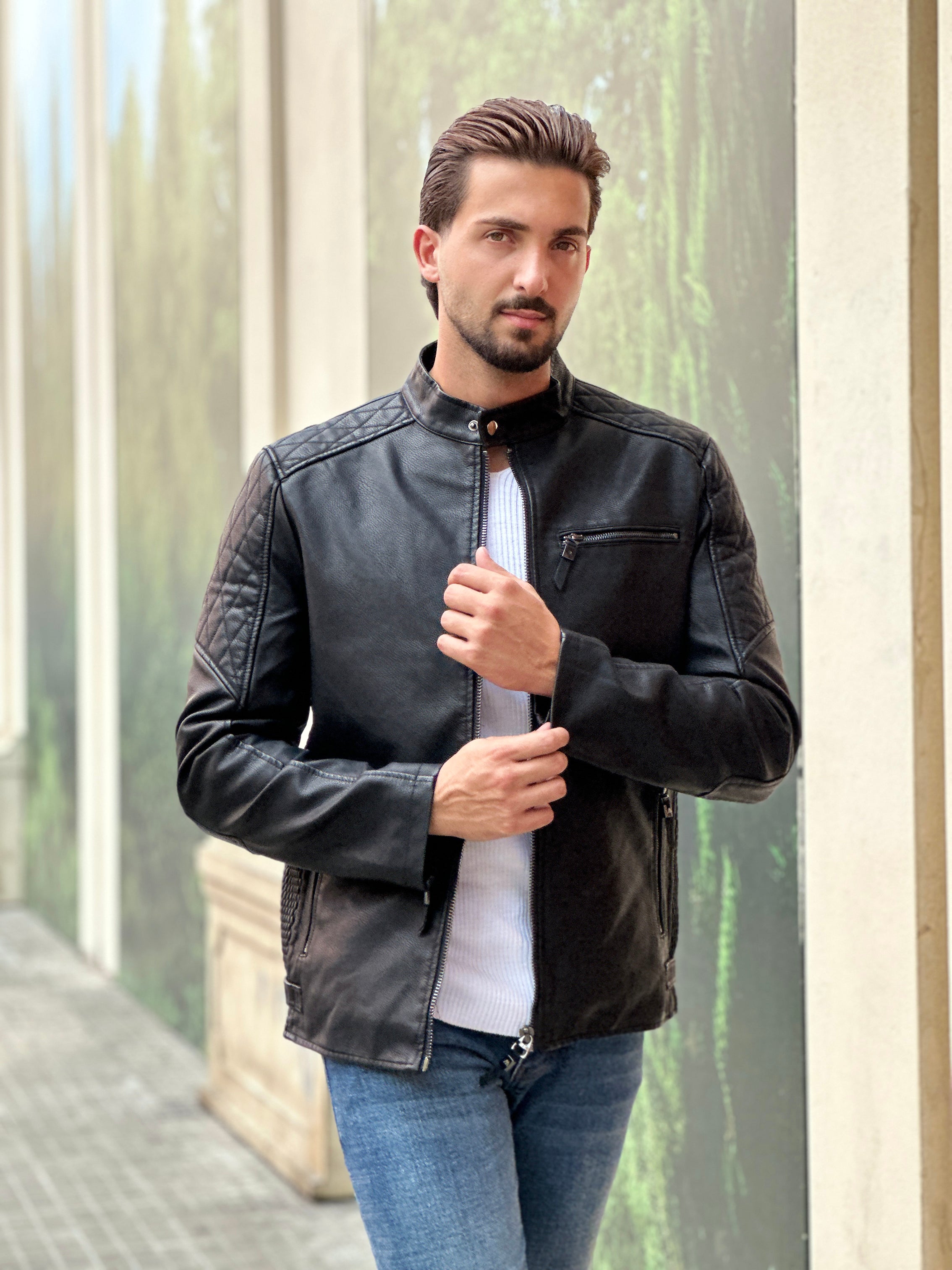 Black Jacket with X Shoulder Print