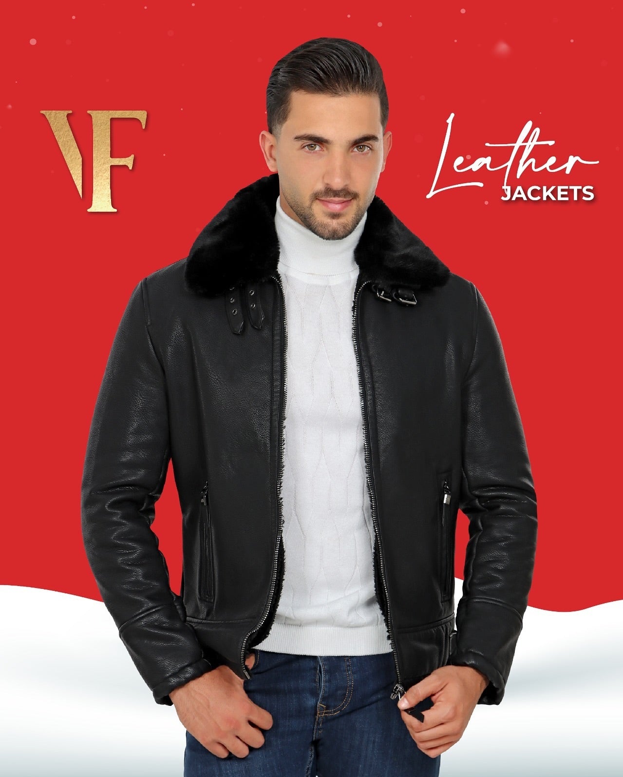 Black Leather Jacket with Fur Collar