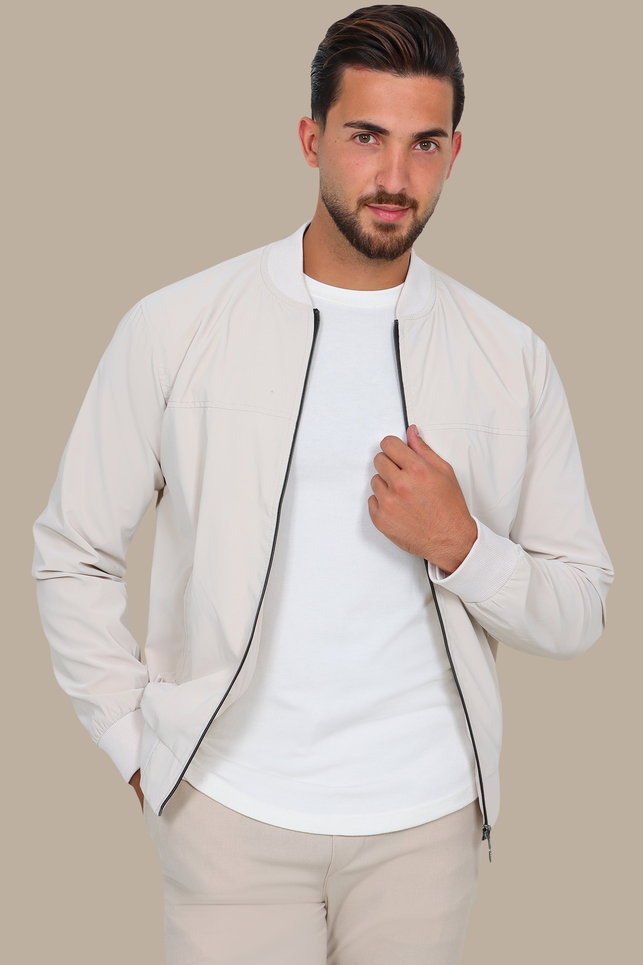 Beige Waterproof Blouson – Sleek & Functional