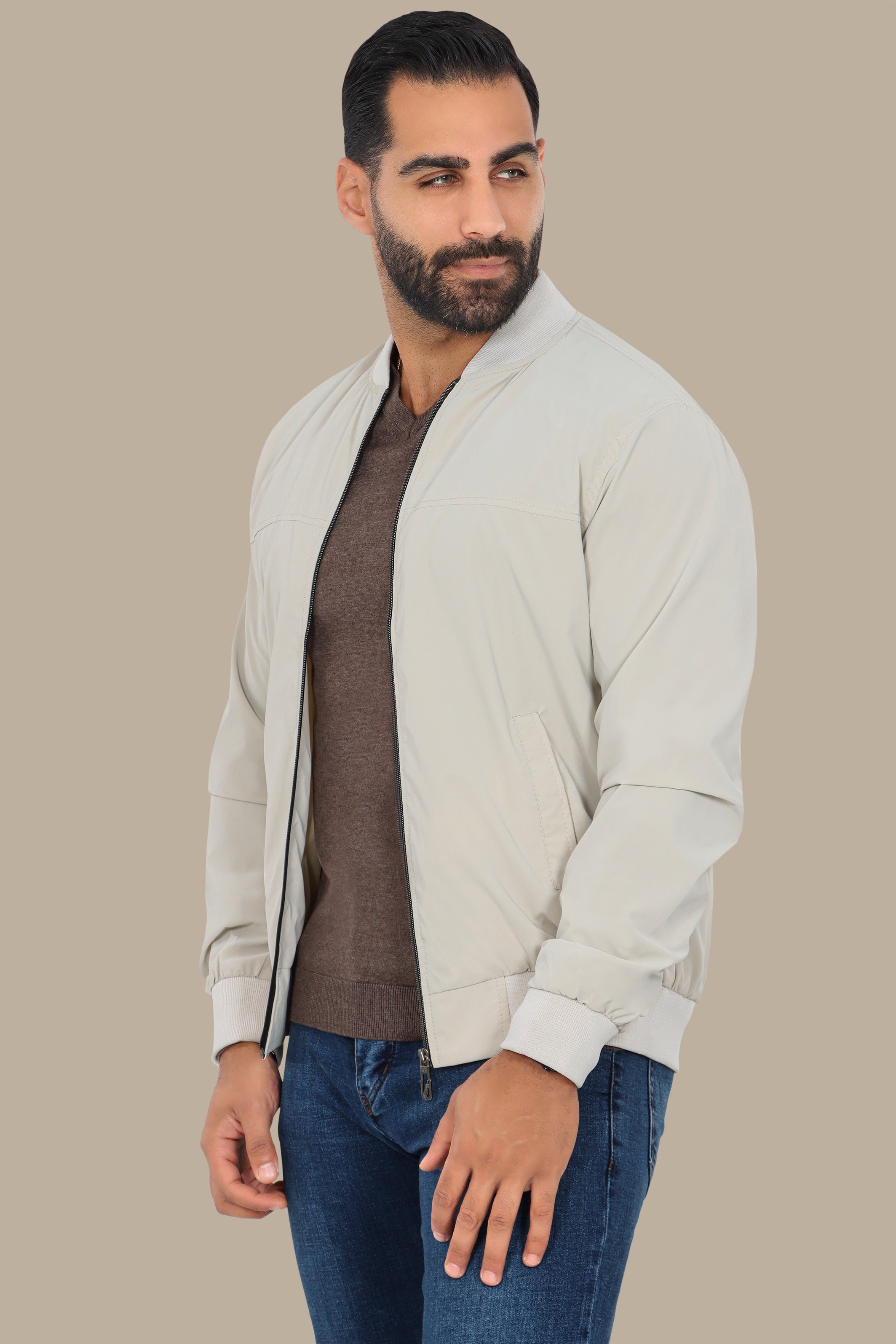 Beige Waterproof Blouson – Sleek & Functional