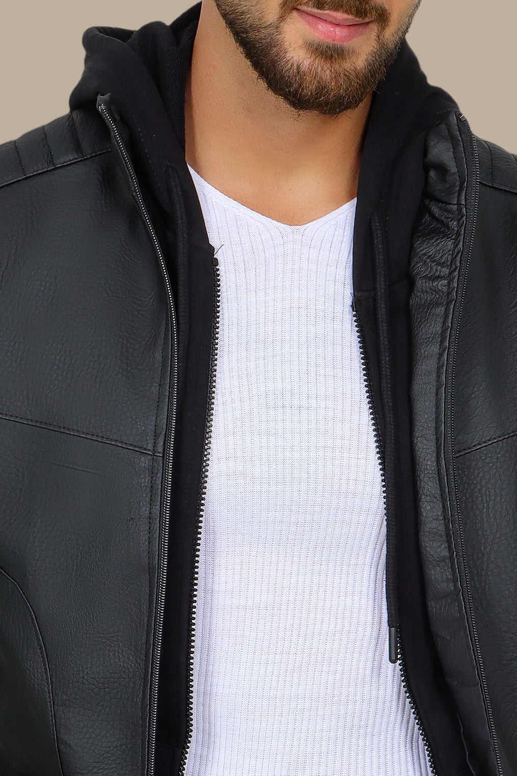 Black High Neck Faux Leather Jacket