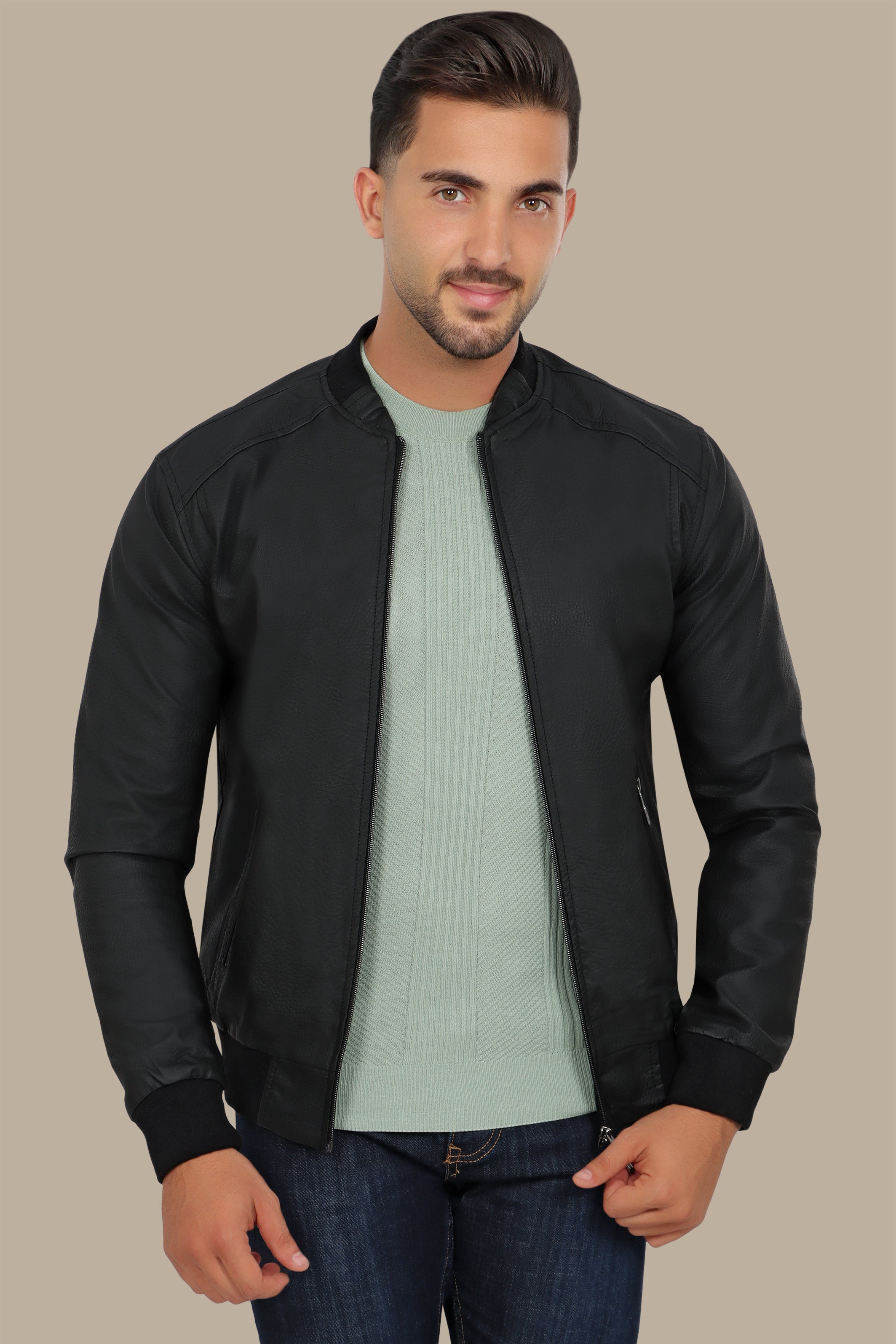 Black Faux Leather Blouson