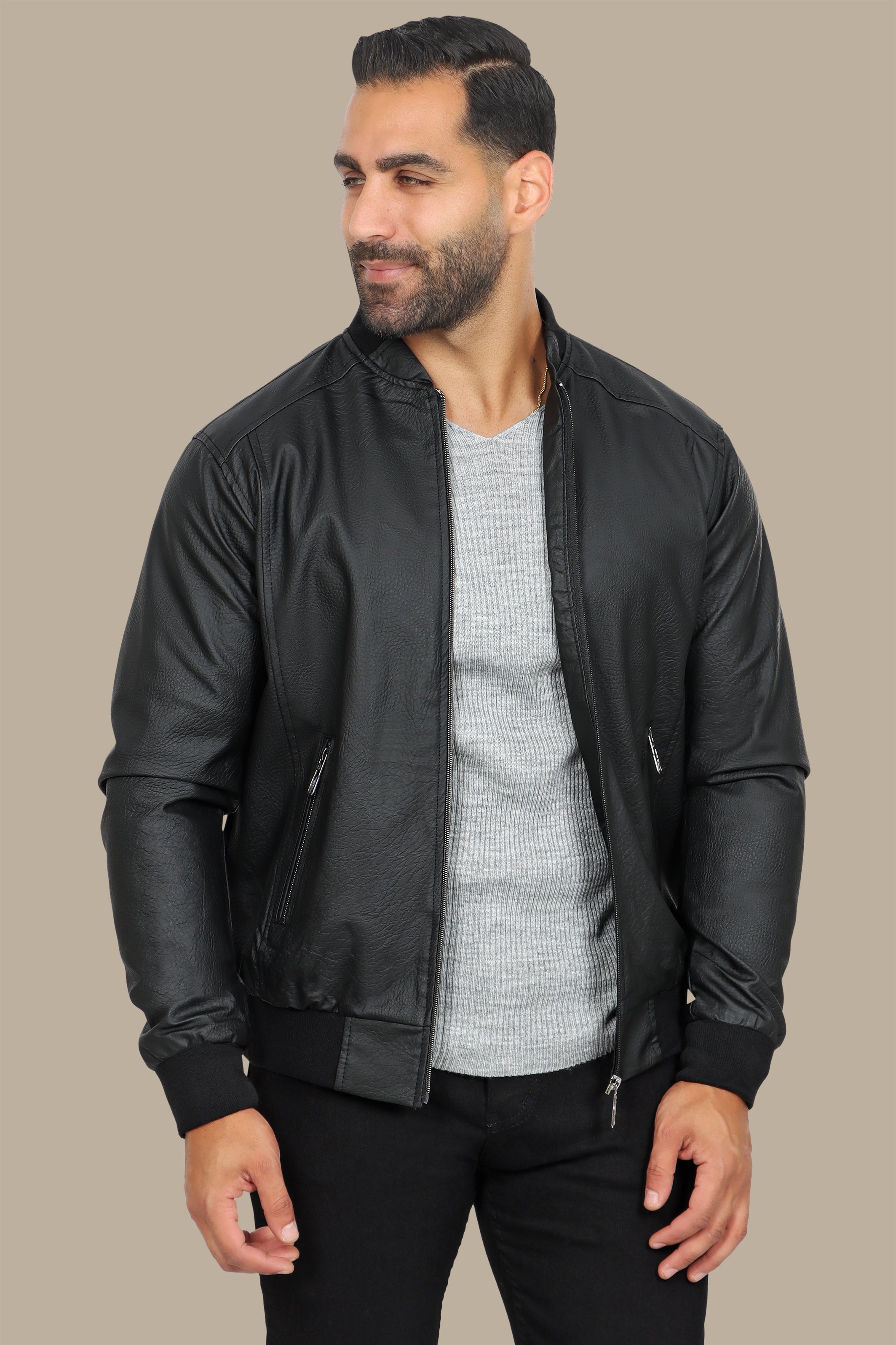 Black Faux Leather Blouson