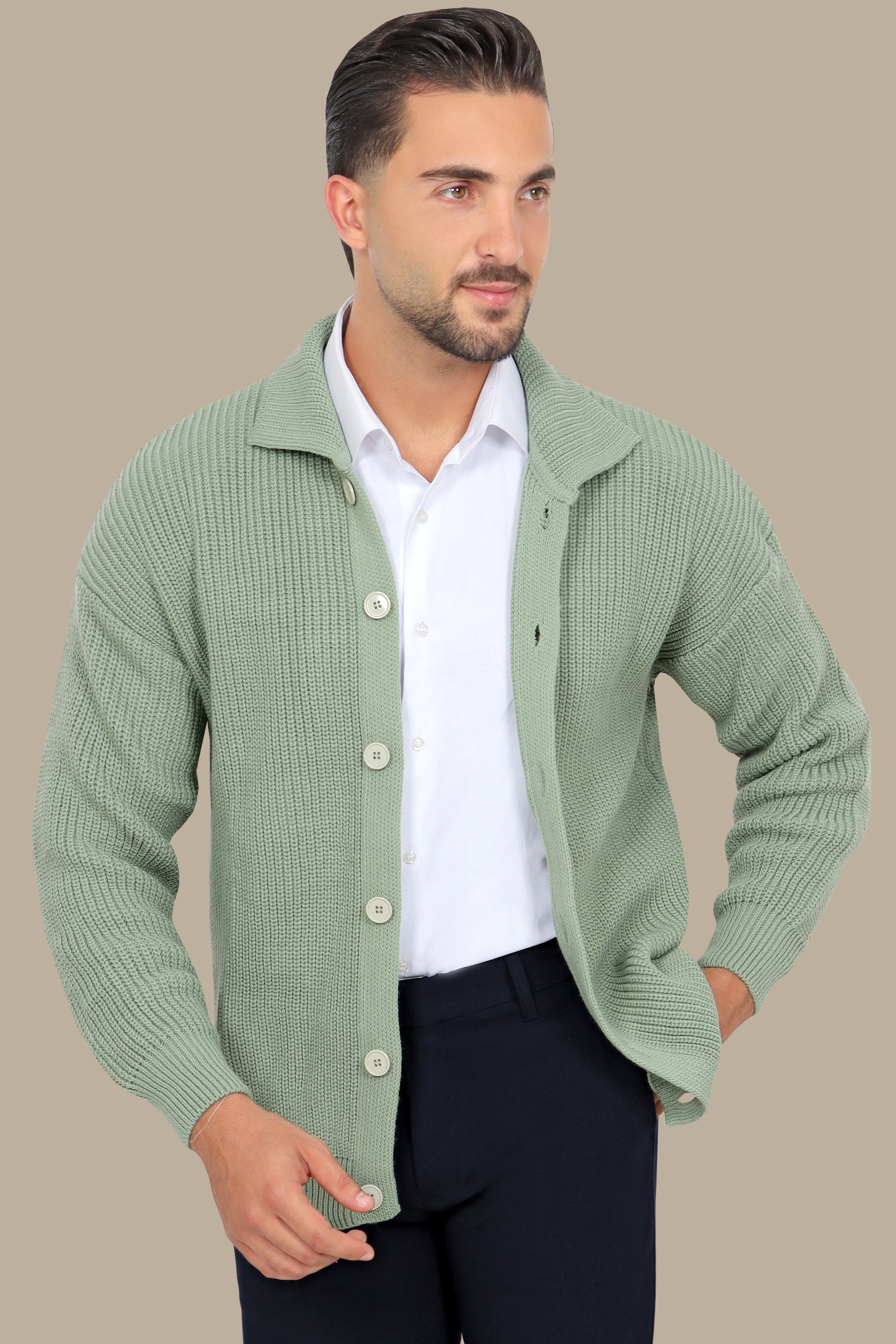 Light Green Mercerized Cardigan with Full Buttons