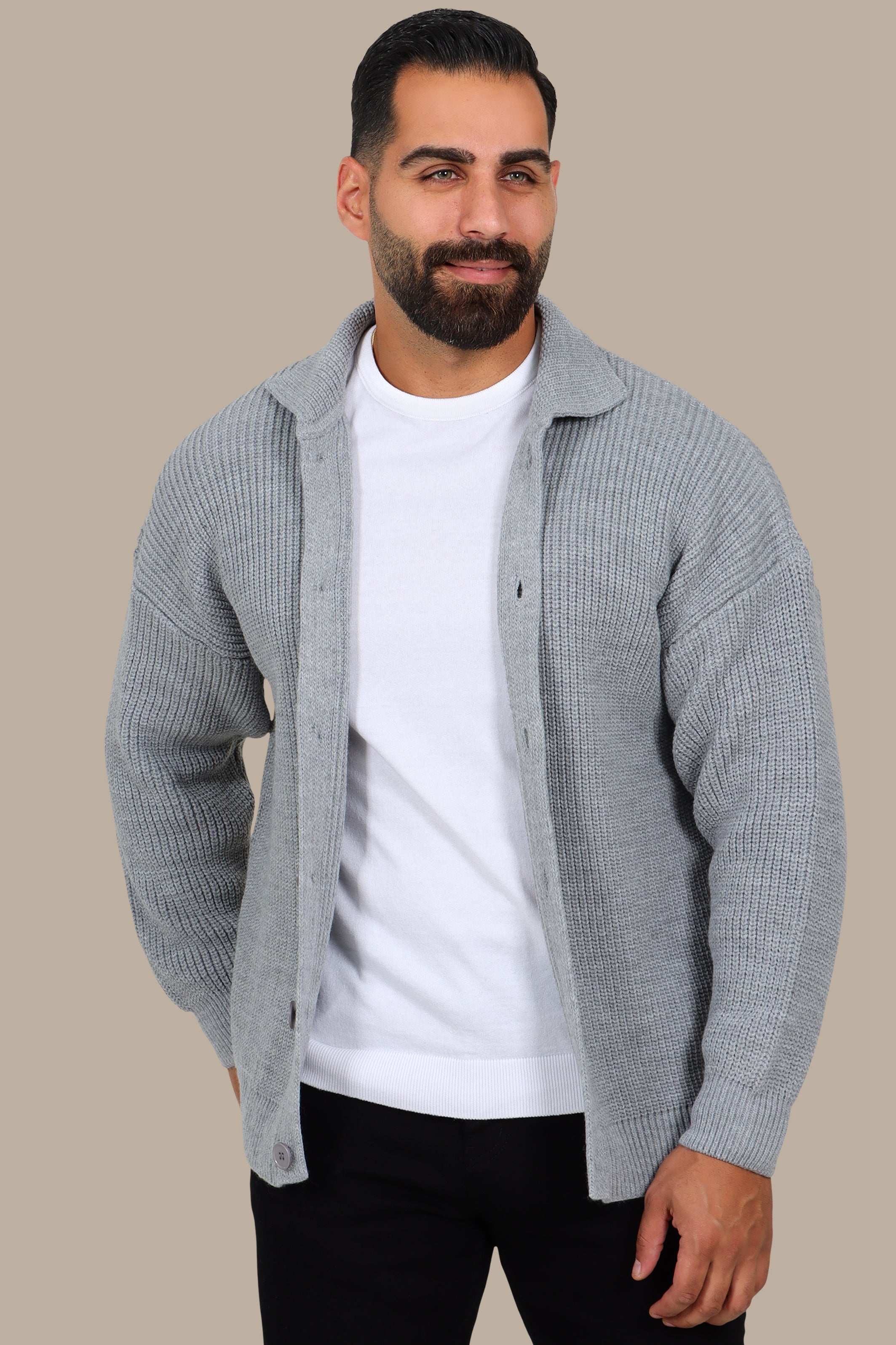 Mercerized Full-Button Cardigan - Grey