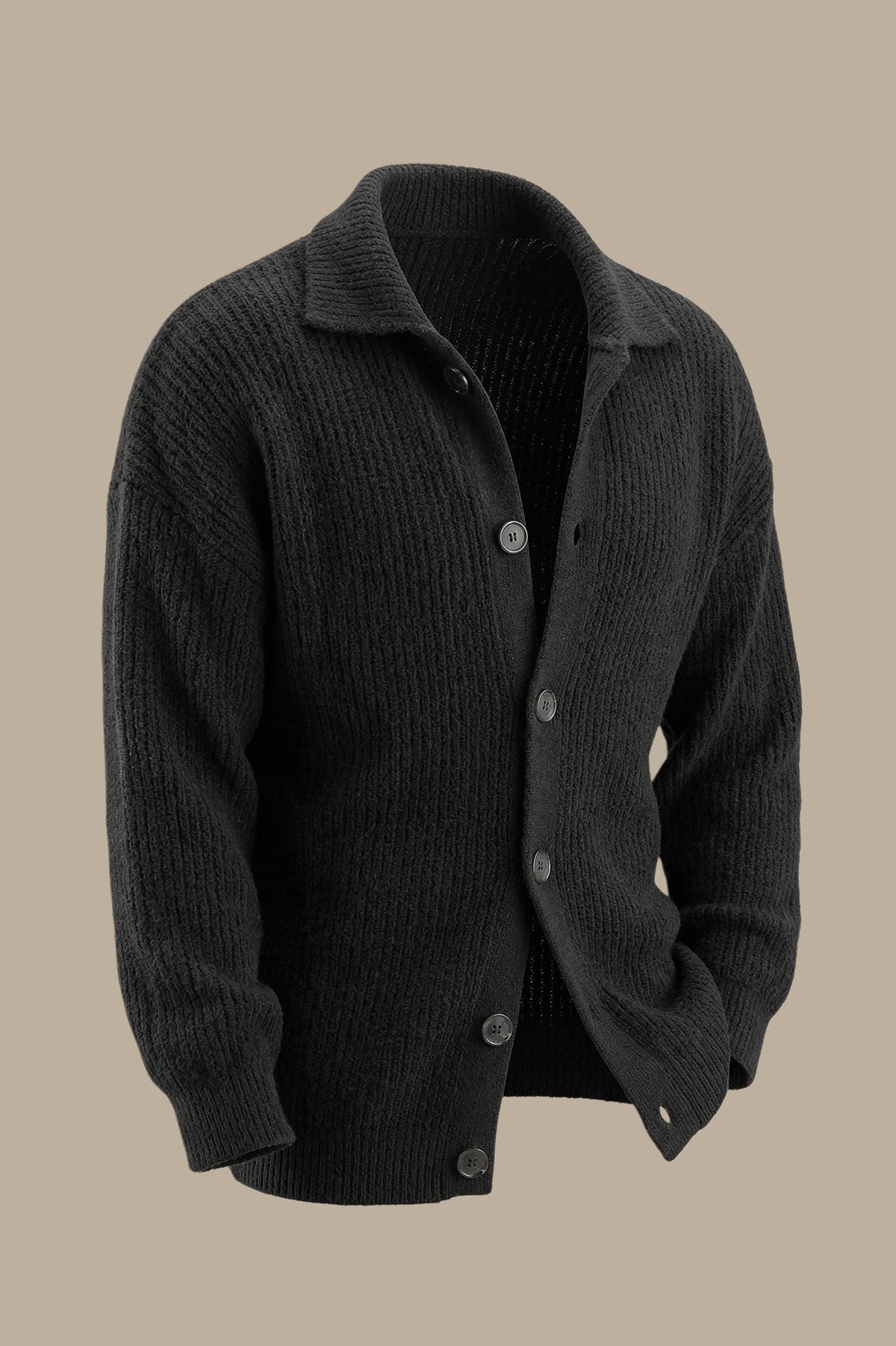 Black Mercerized Cardigan with Full Buttons